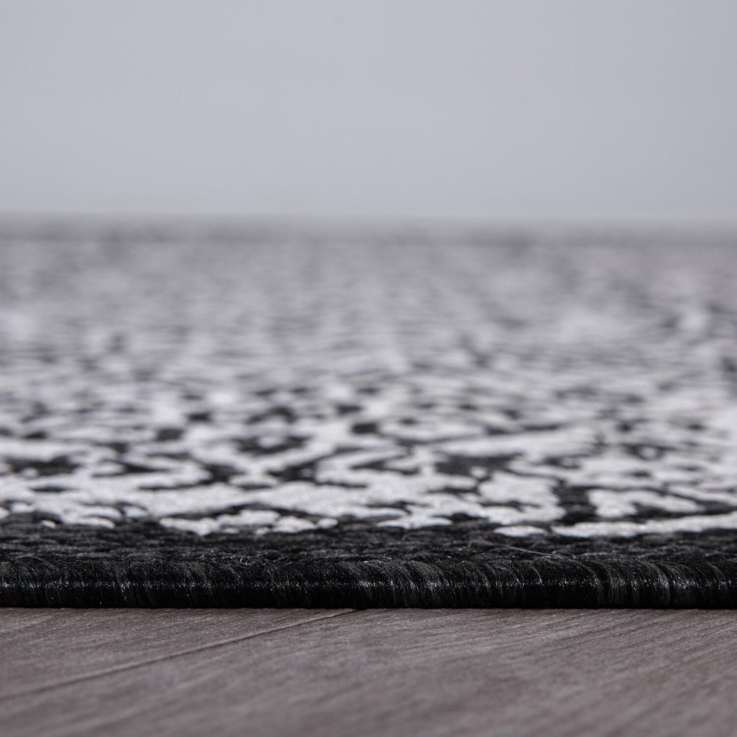 World Rug Gallery Transitional Floral Circles Textured Flat Weave Indoor/Outdoor Area Rug - BLACK 7'10"X10'