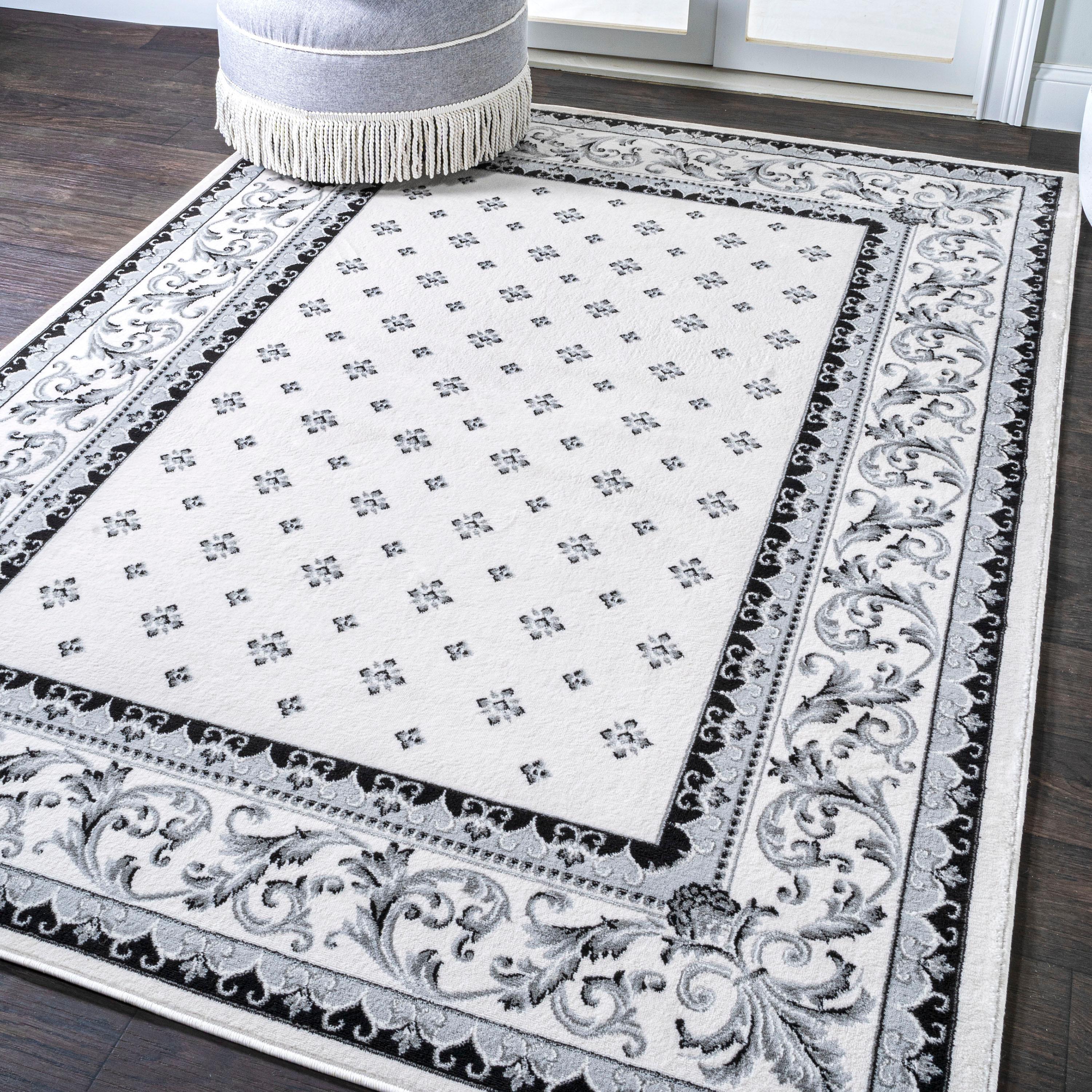 3'x5' Acanthus French Border Area Rug, Cream/Light Gray - JONATHAN Y