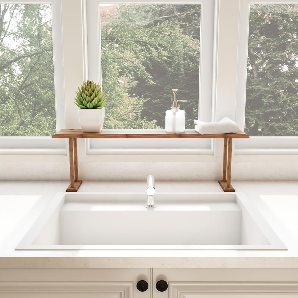 Hastings Home Bamboo Sink Shelf or Countertop Organizer for Kitchen, Bathroom, Bedroom, or Office