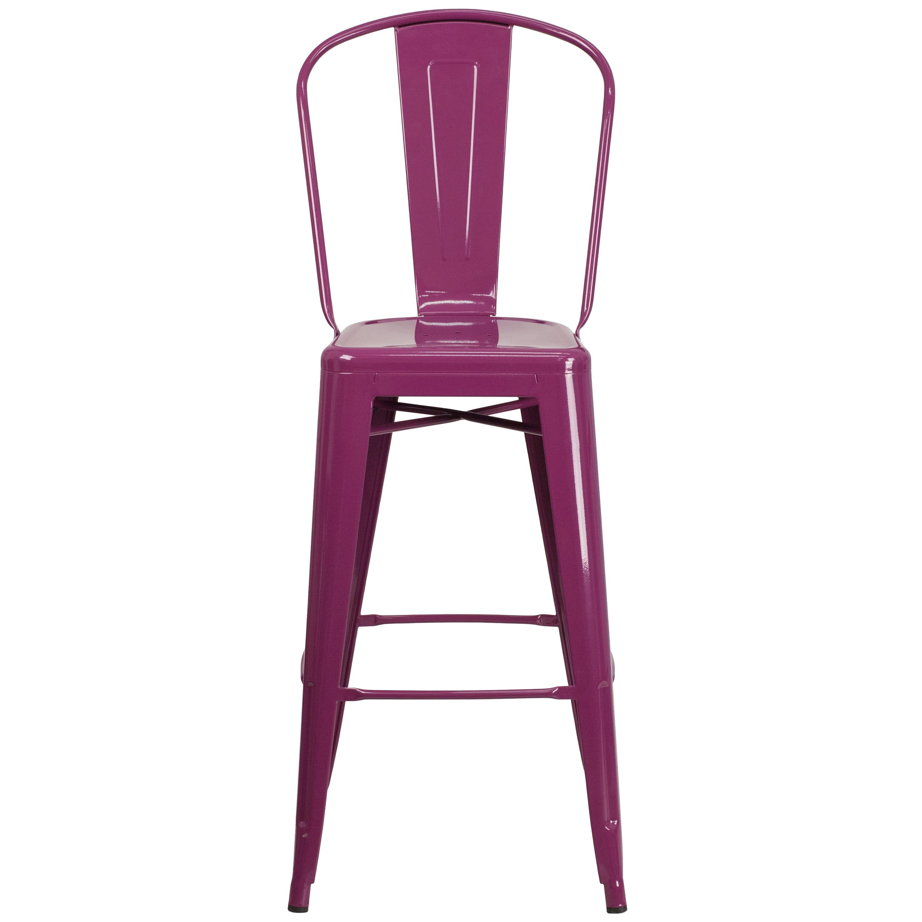 Flash Furniture Commercial Grade 30" High Purple Metal Indoor-Outdoor Barstool with Back