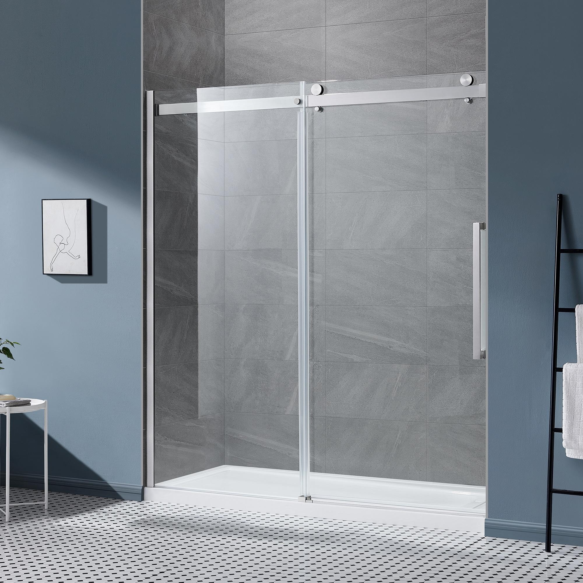 OVE Decors Bel Soft Close Satin nickel 72-in W x 78.75-in H Frameless Clear Glass Sliding Soft Close Shower door