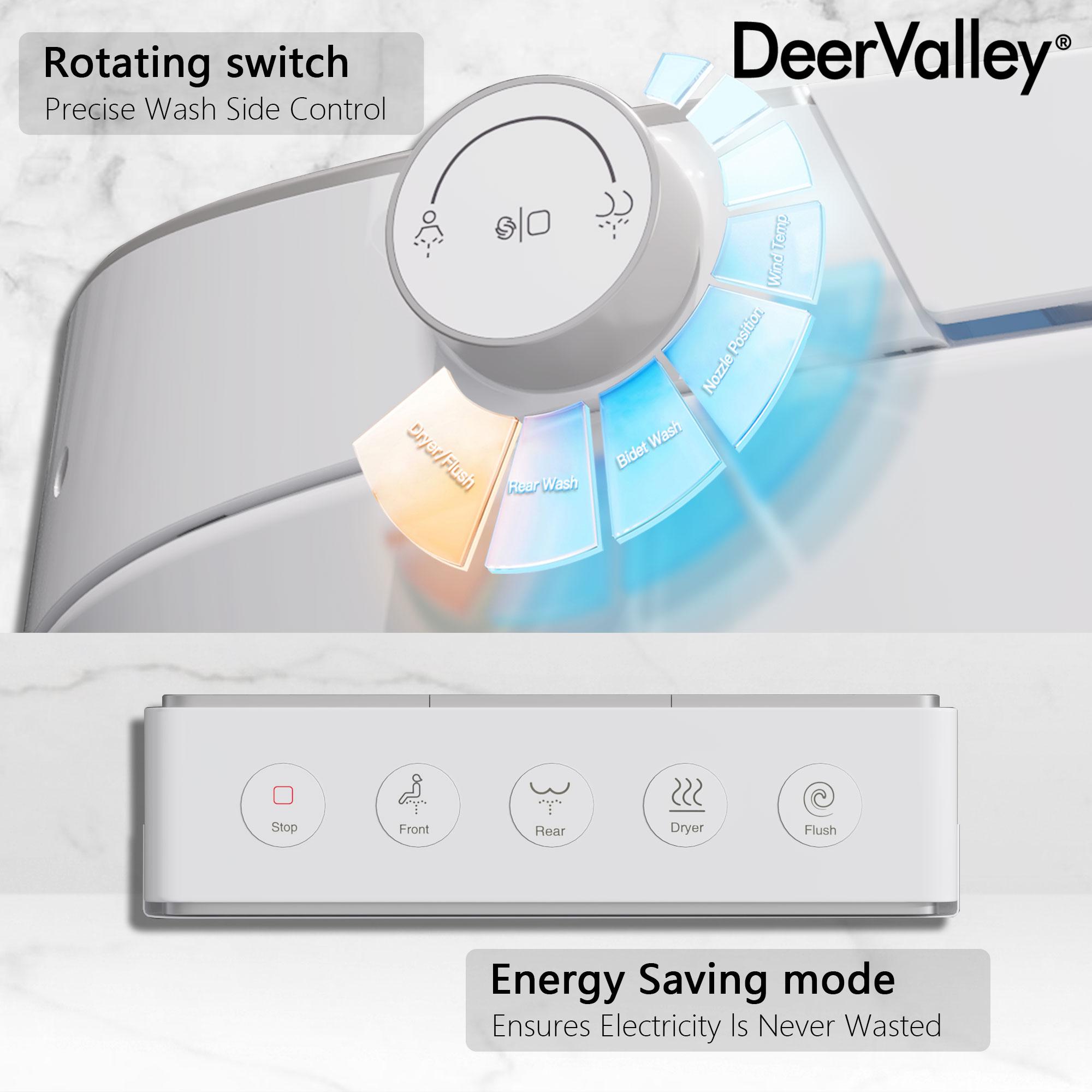 DeerValley DV-1S0150-V3 Smart Bidet Toilet Elongated, Auto Open/Close Lid, Seat Heat, Foot Kick & Blackout Flush, Premium