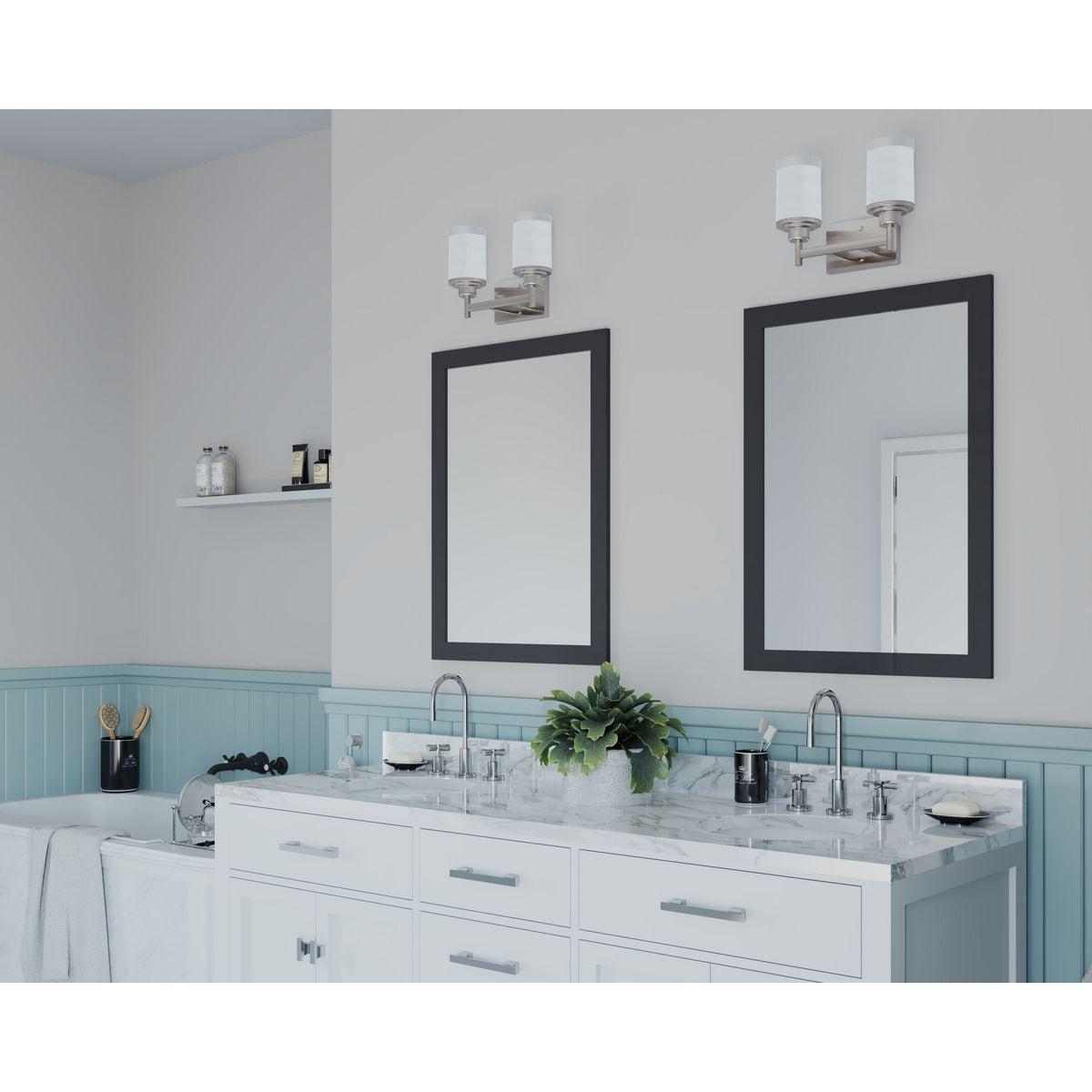 Progress Lighting Alexa Collection 2-Light Bath Fixture, Brushed Nickel, White Linen Glass Shade