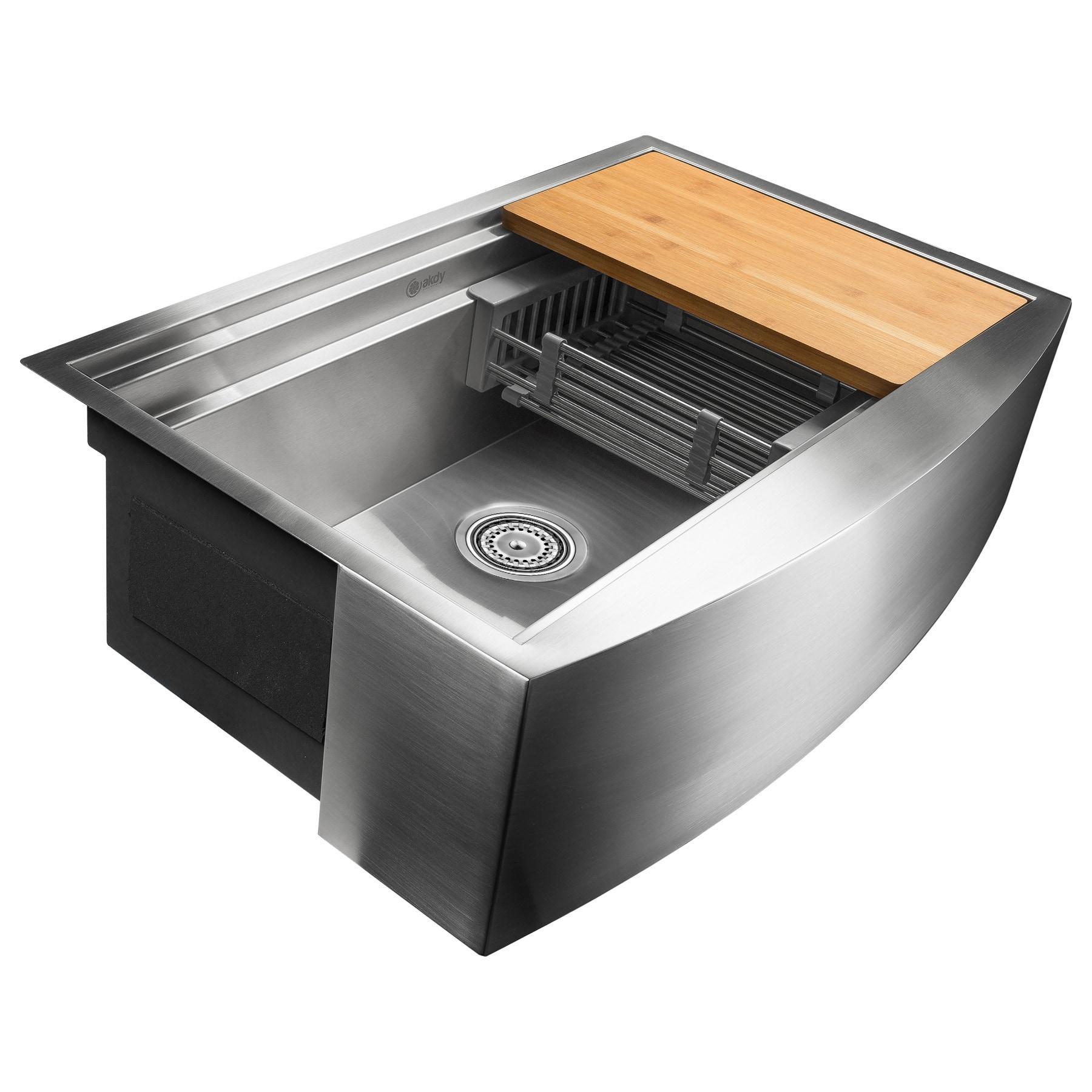 AKDY Farmhouse Apron Front 33-in x 22-in Brushed Stainless Steel Single Bowl Workstation Kitchen Sink