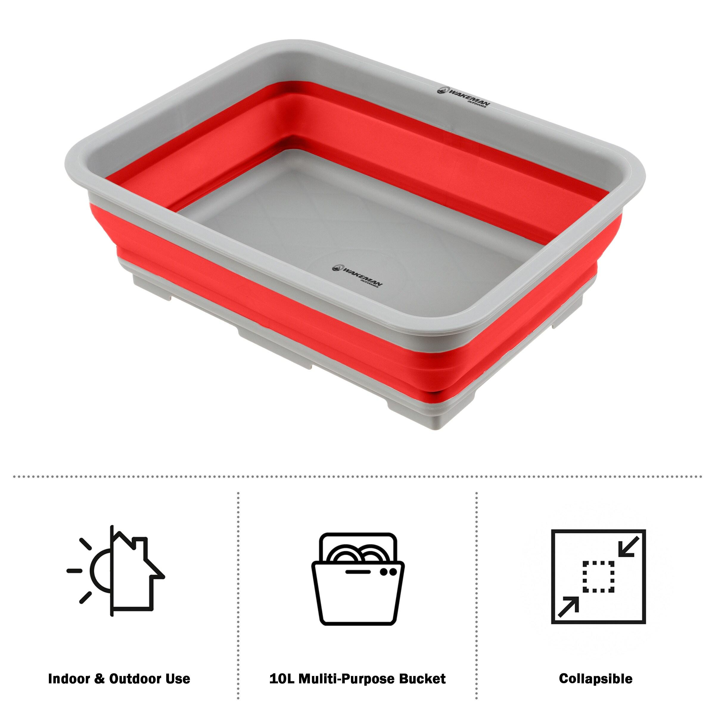 Collapsible Multiuse Wash Bin - Portable Wash Basin/Dish Tub/Ice Bucket with 10 L Capacity for Camping, Tailgating, More by Wakeman Outdoors (Red)