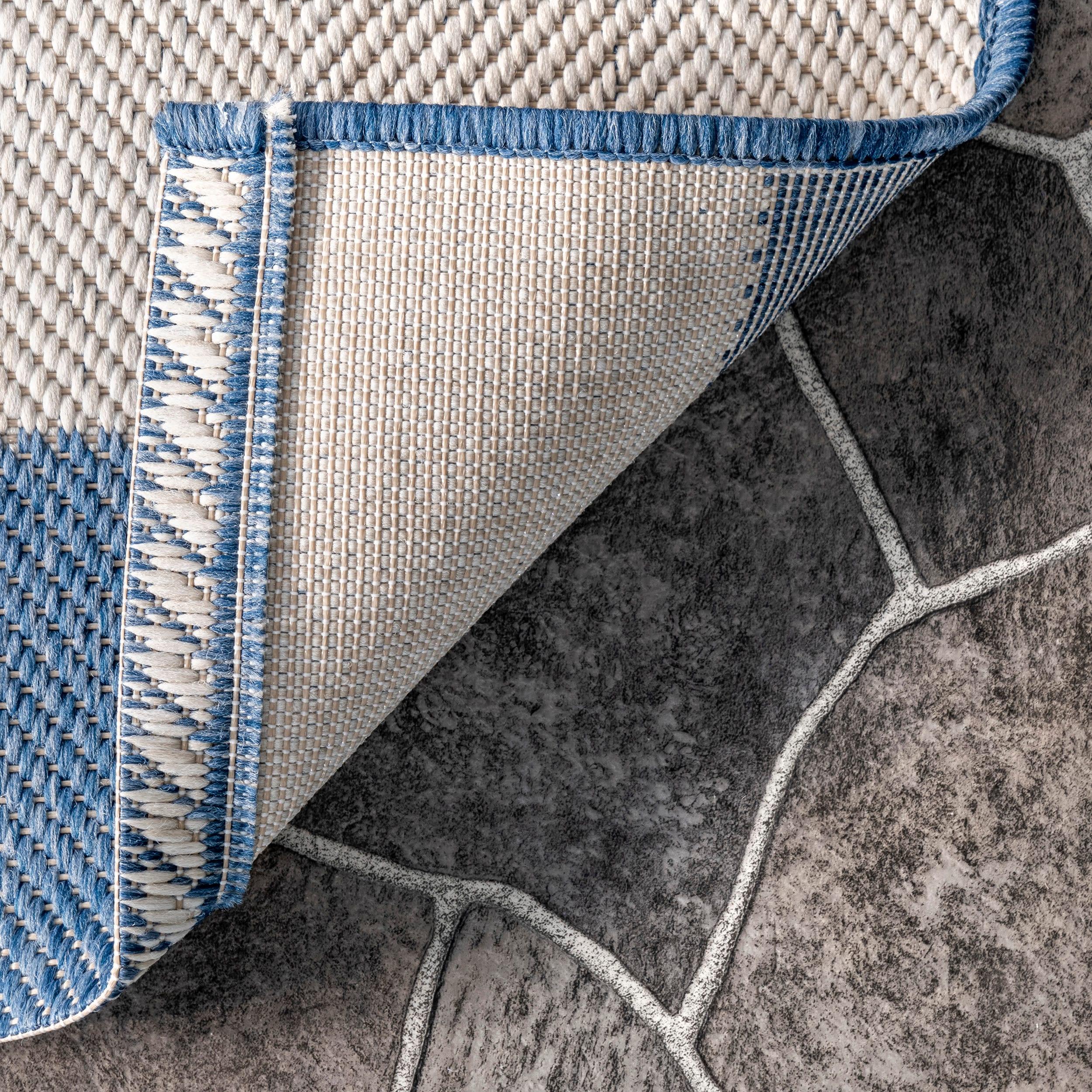Nuloom Alexis Striped 5x8 Indoor/Outdoor Area Rug for Living Room Patio Deck Front Porch Kitchen, Blue/Ivory