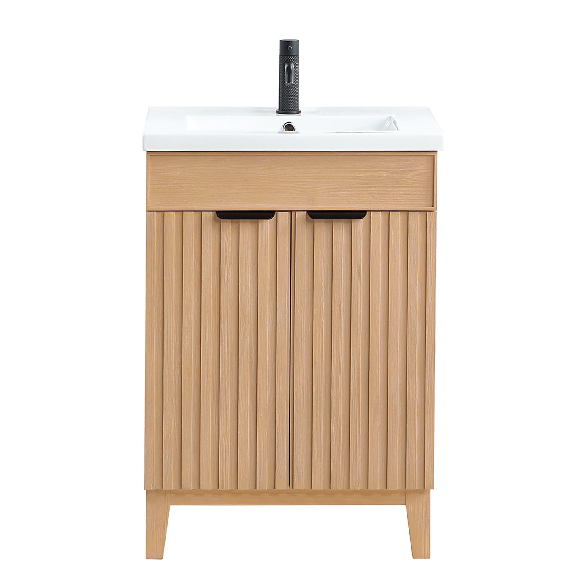 Palos 24" Single Bath Vanity in Fir Wood Brown with Drop-In White Ceramic Basin