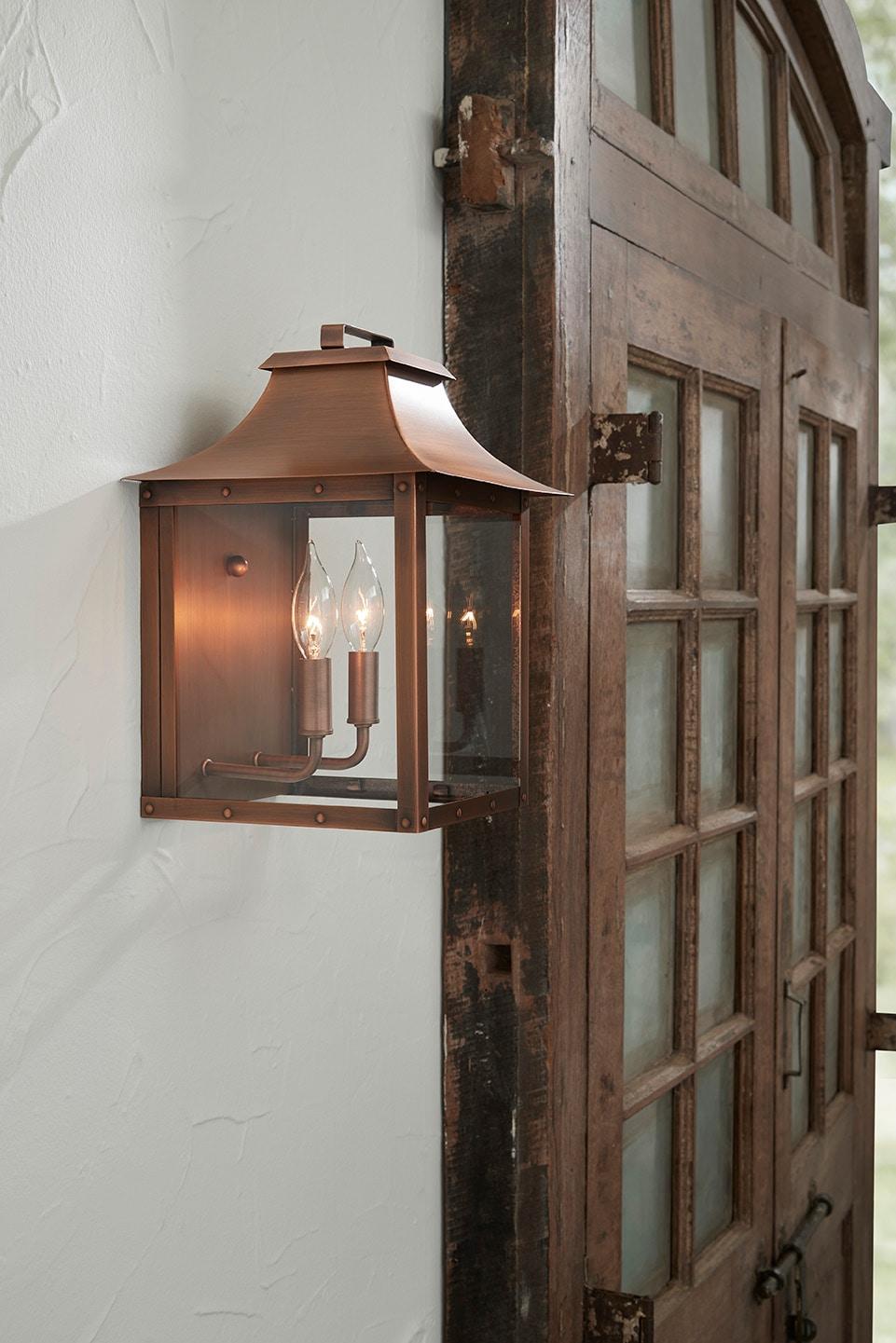 13.5 x 9.25 x 9.25 in. Manchester 2-Light Copper Patina Pocket Wall Light