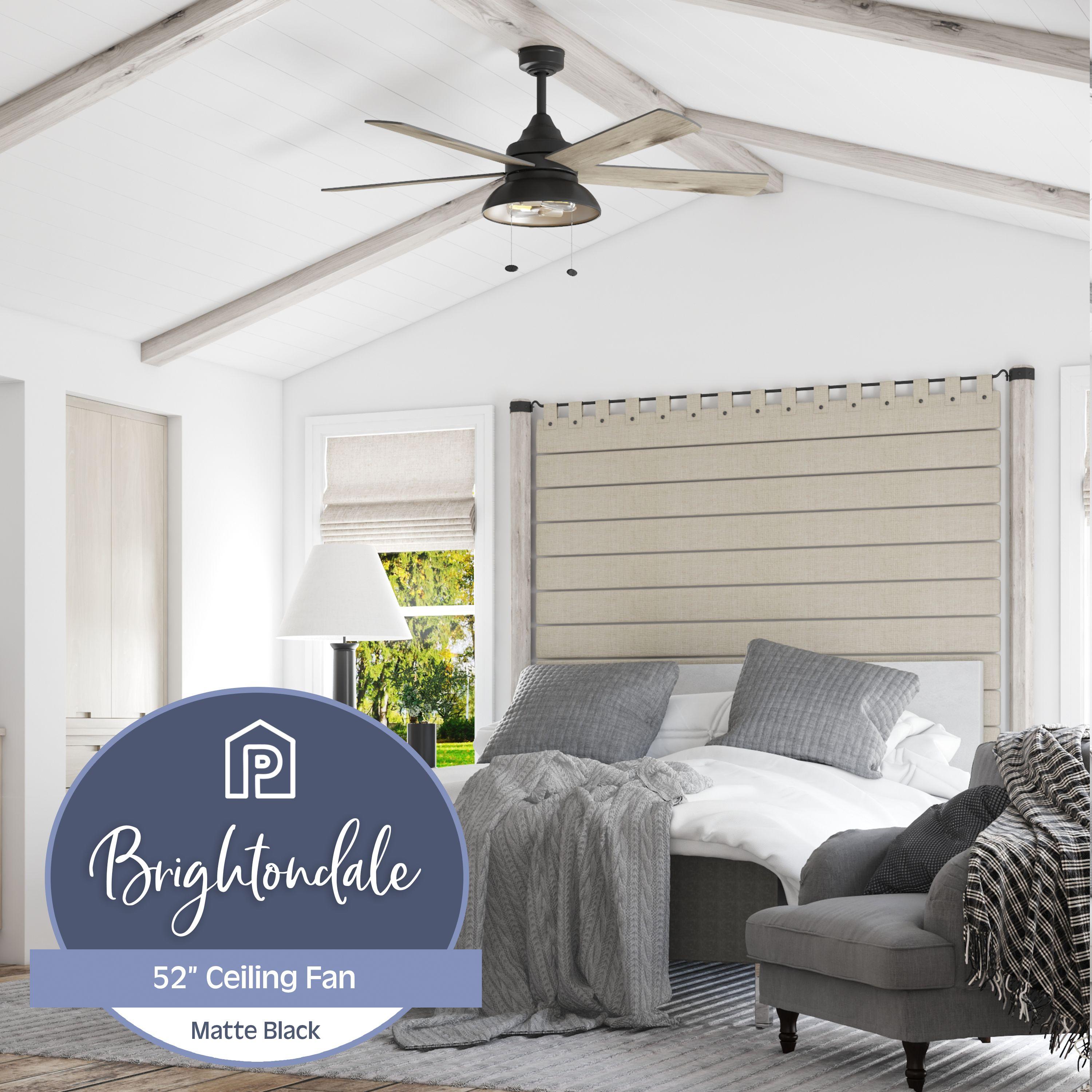 Prominence Home 51659-45 Brightondale 52 in. Industrial Style Indoor Outdoor LED Ceiling Fan with Light - Matte Black