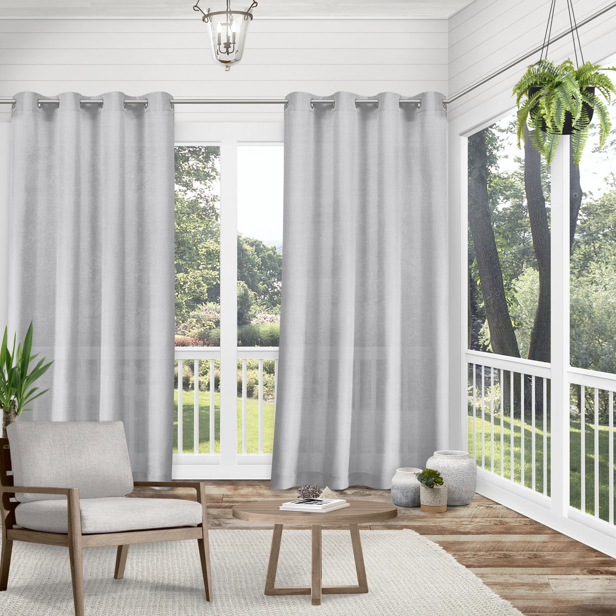 EXCLUSIVE HOME Miami Semi-Sheer Textured Indoor/Outdoor Grommet Top Curtain Panel Pair, 54"x84", Cloud Grey