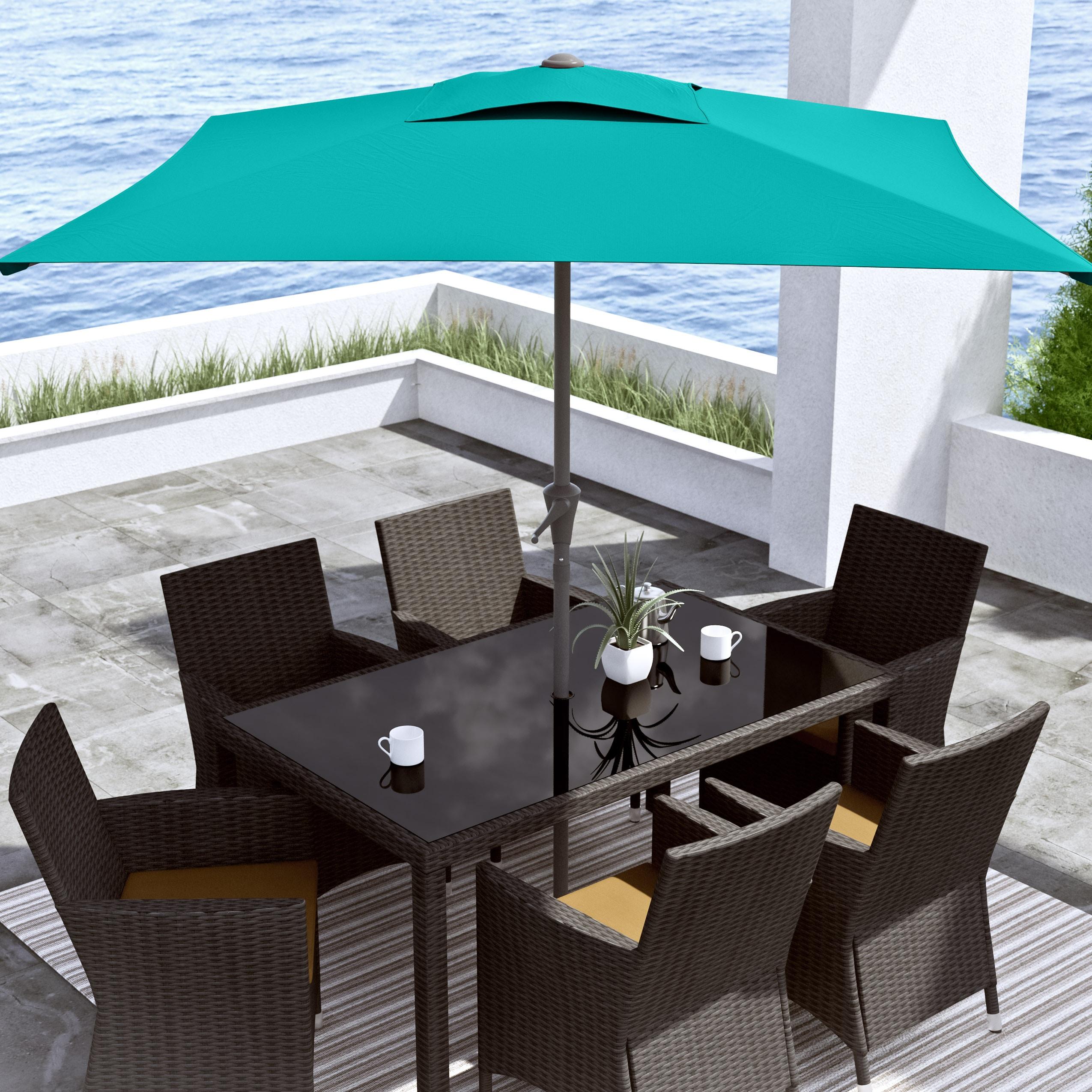 Turquoise Blue 6.5ft Square Steel Frame Patio Umbrella