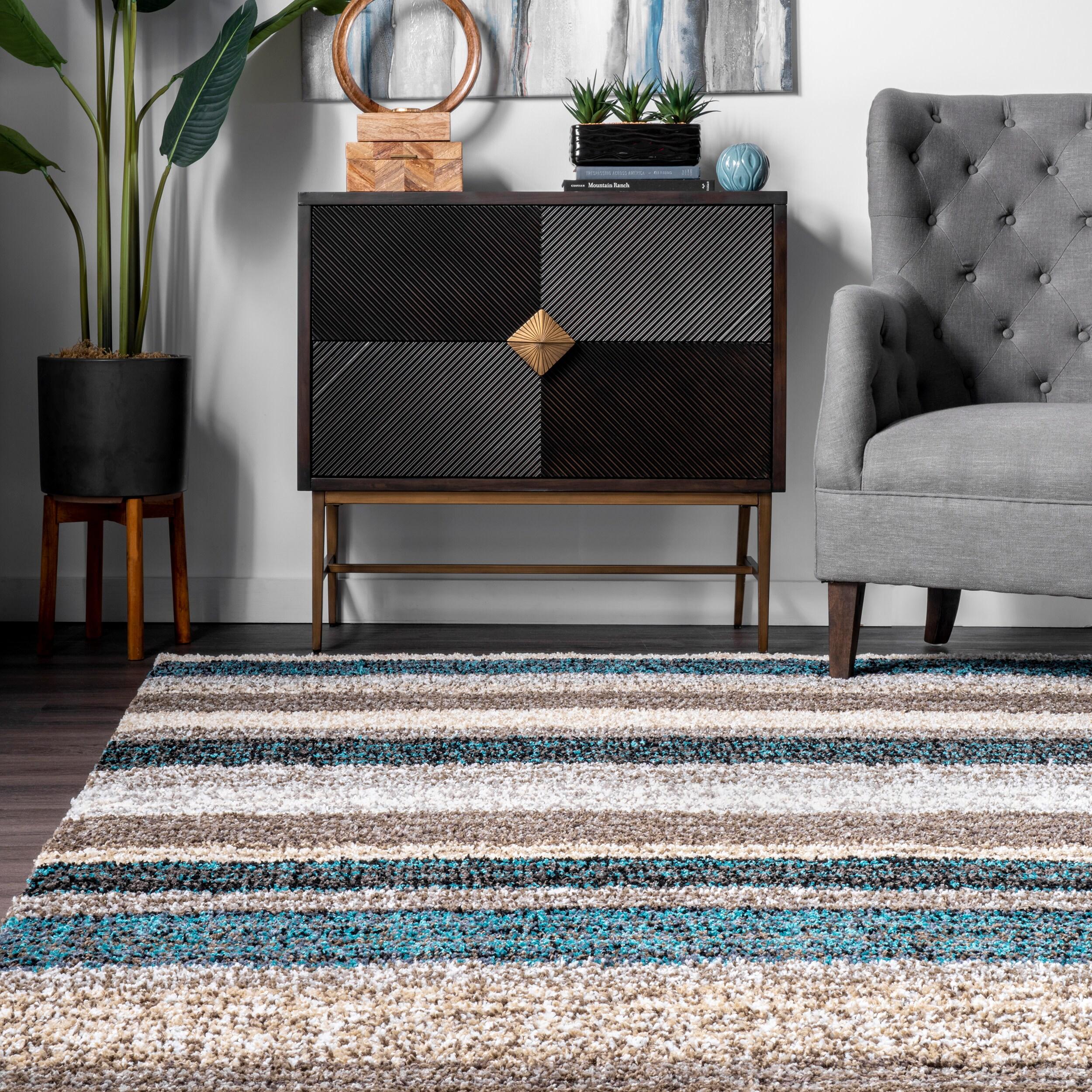 Nuloom Drey Striped Shag Indoor Area Rug, Runner 2' 6" x 10', Blue Multicolor