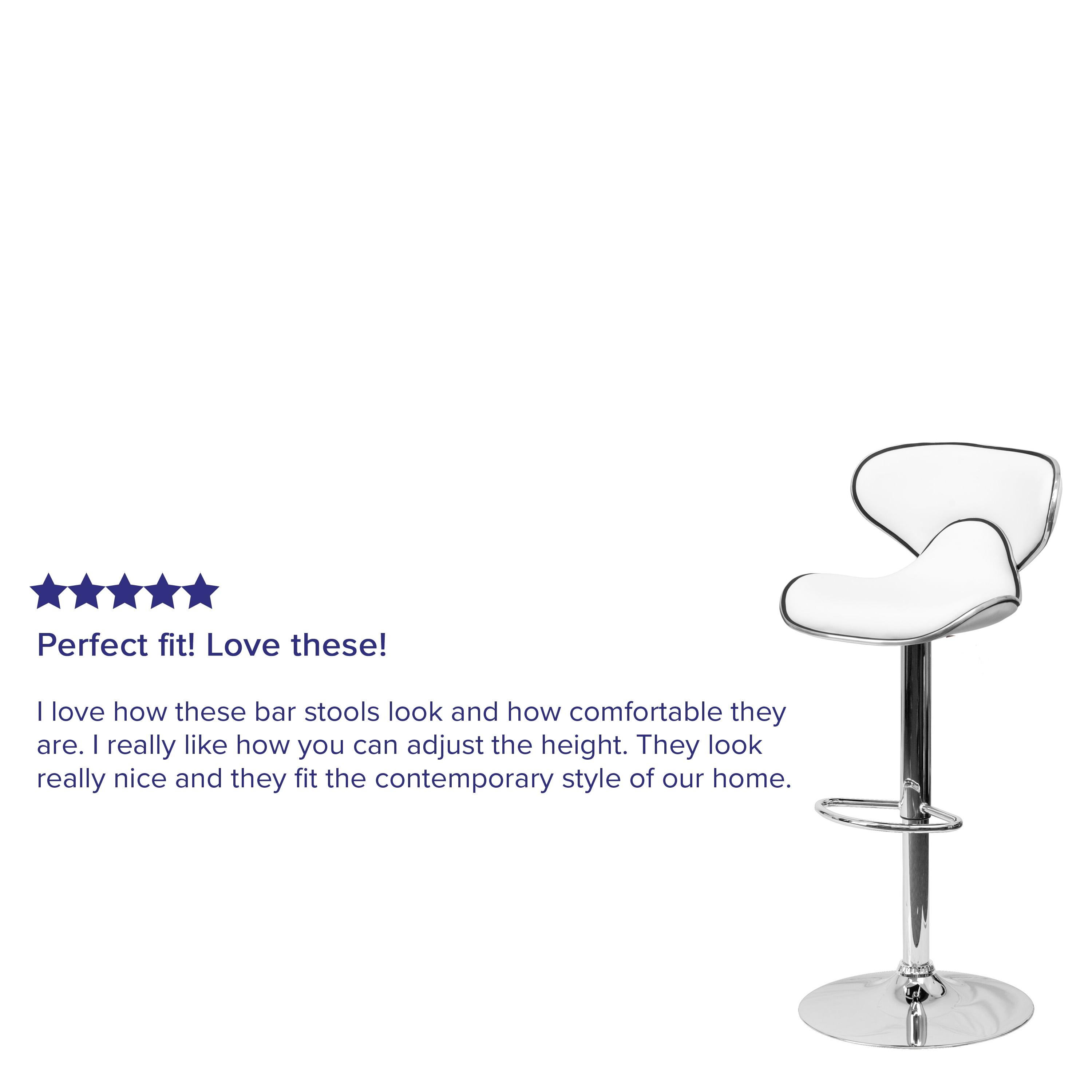 Flash Furniture Contemporary Cozy Mid-Back White Vinyl Adjustable Height Barstool with Chrome Base