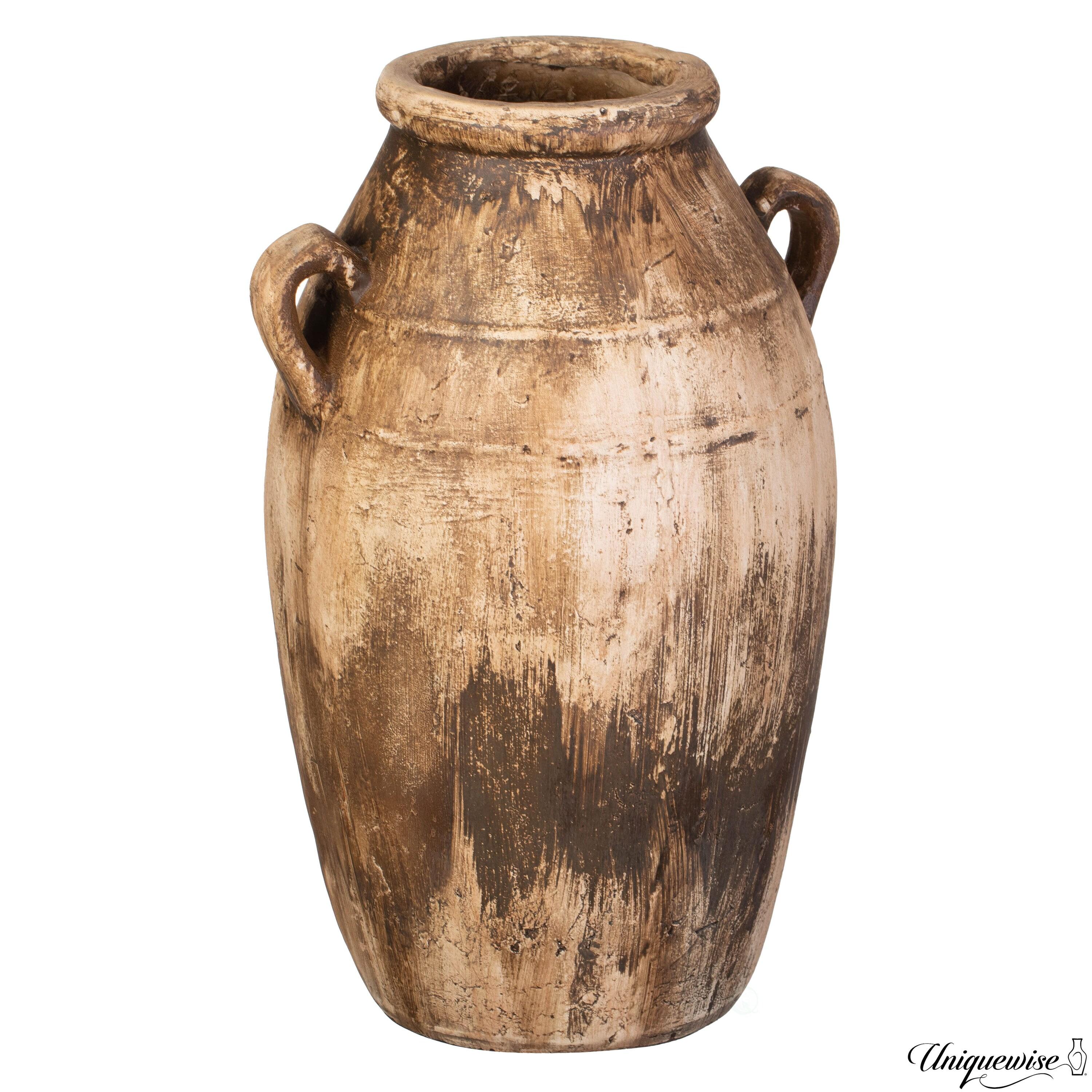 Uniquewise 23-Inch Brown Antique-Inspired Fiberglass Tall Floor Vase - Farmhouse Boho Decor for Living Rooms, Entryway Tables, and Wedding Tables
