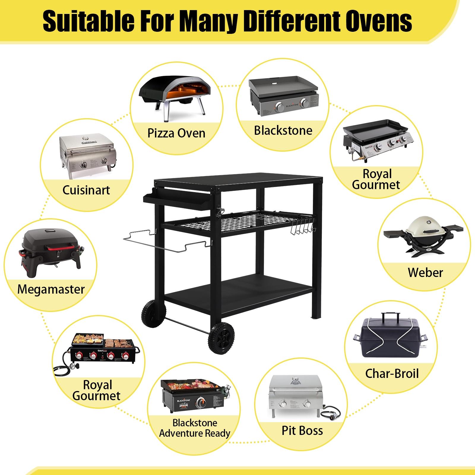 Ktaxon Grill Cart Grill Table Movable Dining Cart Preparation Work Table w/ Wheels & Hooks, Black
