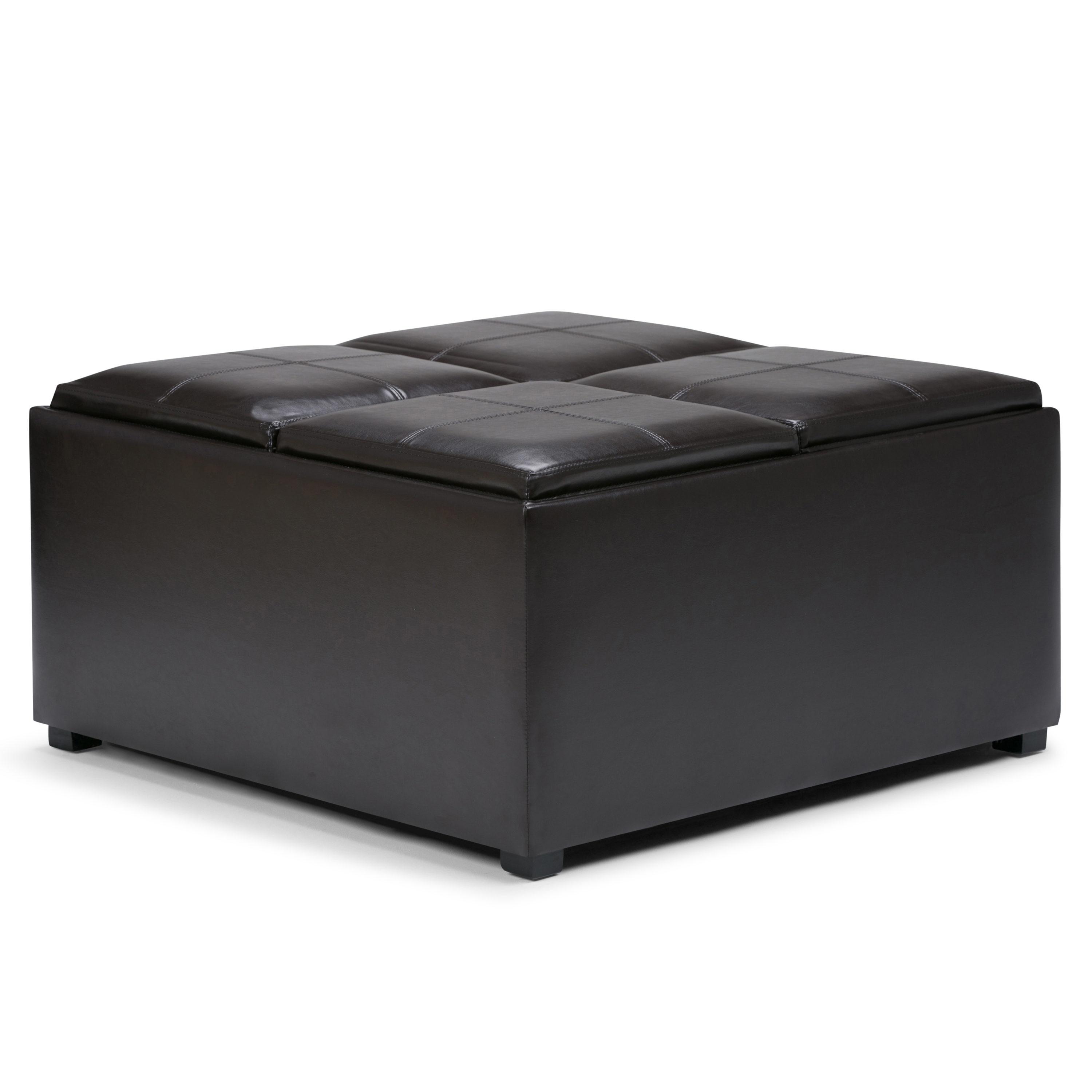 Simpli Home Avalon Faux Leather Coffee Table Storage Ottoman in Tanners Brown