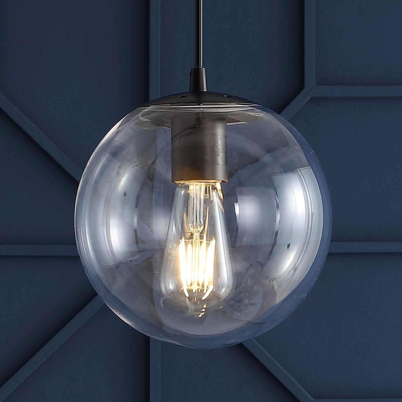 Bleecker 7.75" Metal/Glass Globe LED Pendant, Clear/Oil Rubbed Bronze