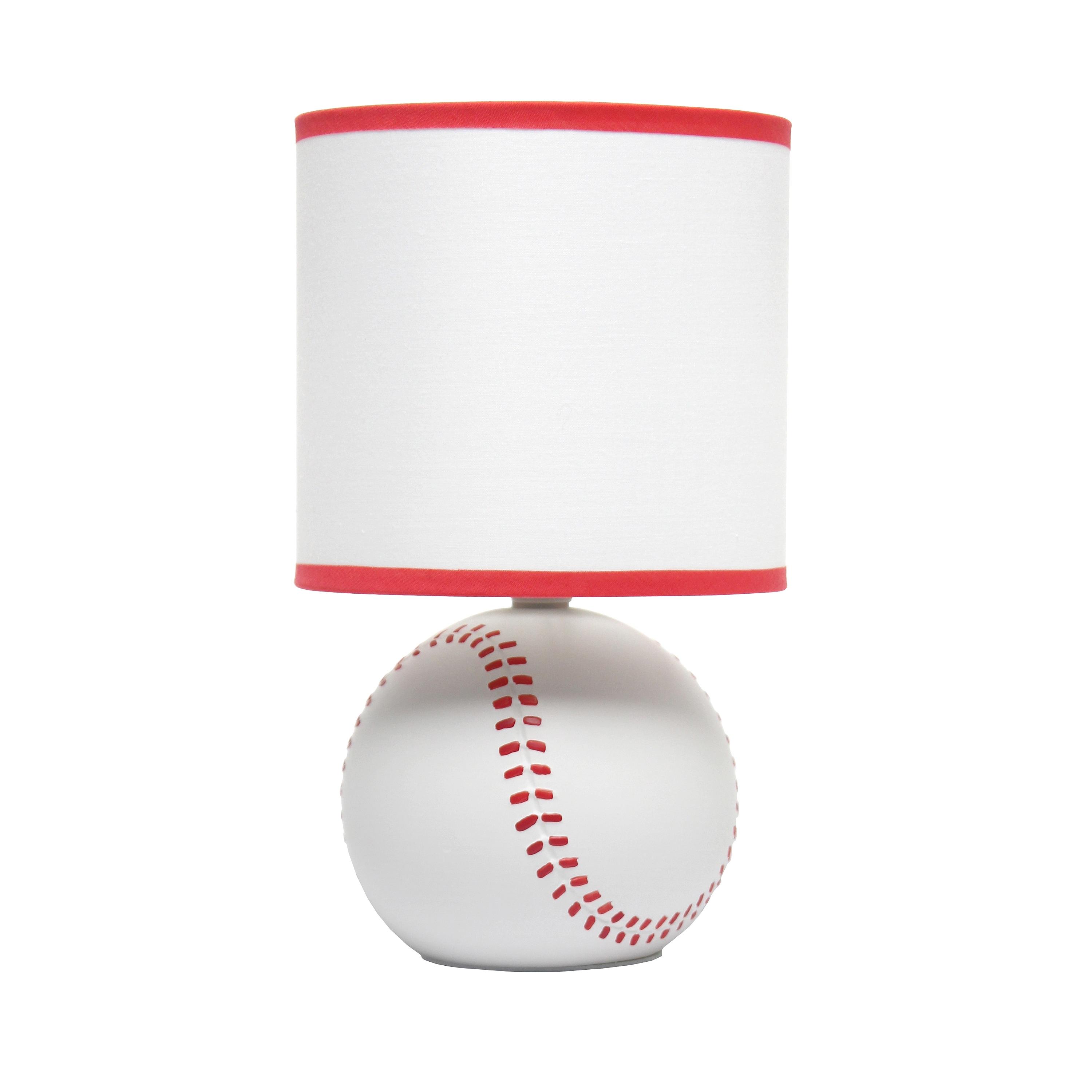 Simple Designs 10.7" SportsLite Mini Baseball Table Lamp Mancave White and Red