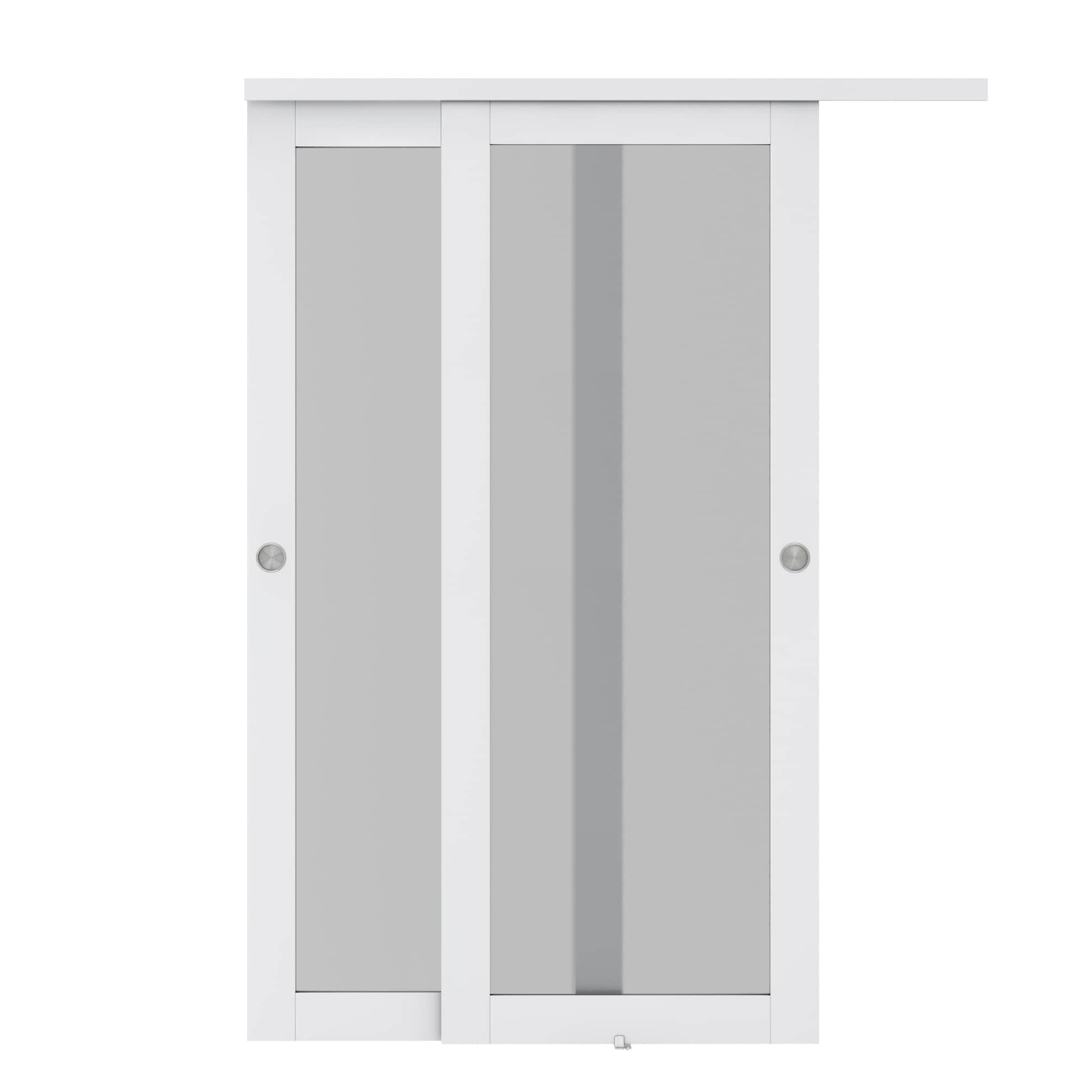 Calhome 1-Lite Frosted Tempered Glass Sliding Double Bypass Closet Door with Installation Hardware Kit