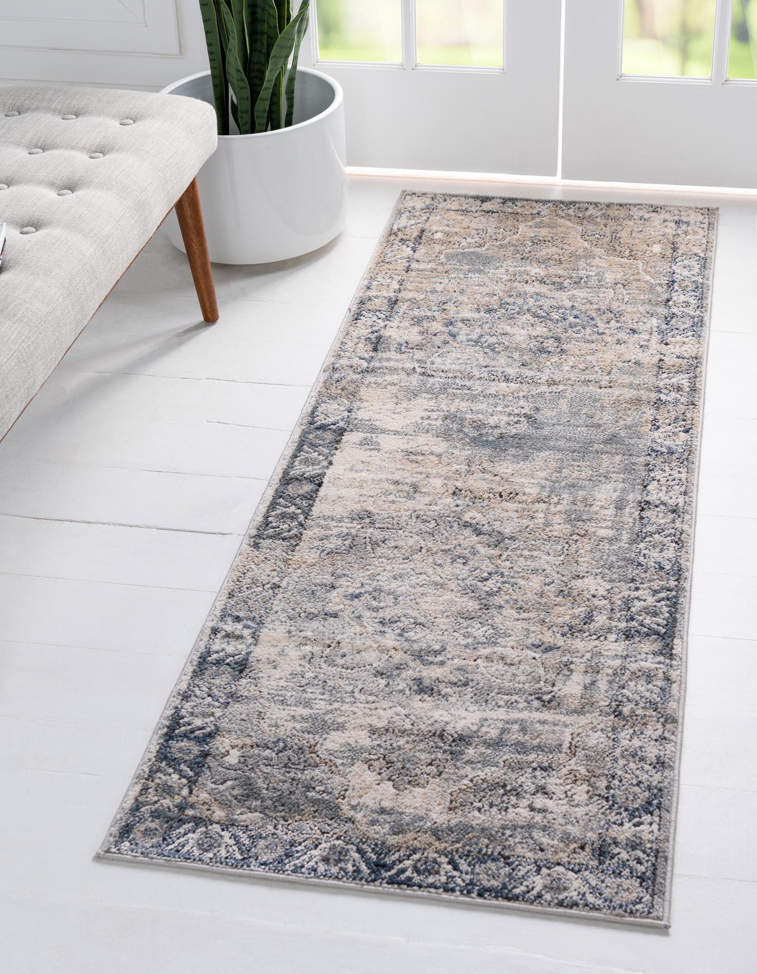 Unique Loom Portland Collection Area Rug - Canby (2'  x 8' Runner Gray/Blue)