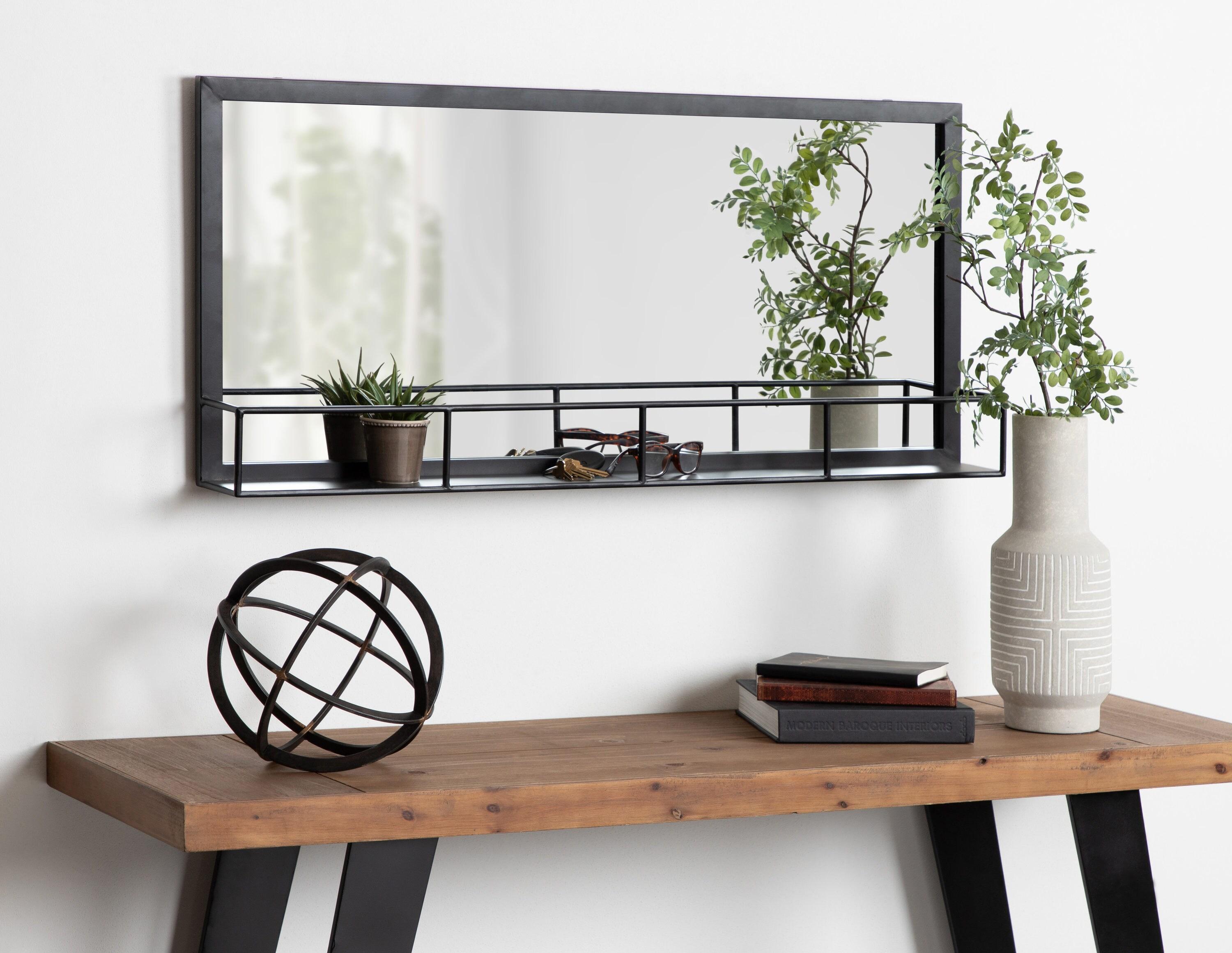 40" x 18" Jackson Metal Frame Mirror with Shelf Black - Kate & Laurel All Things Decor: Modern Rectangle, No Assembly Required