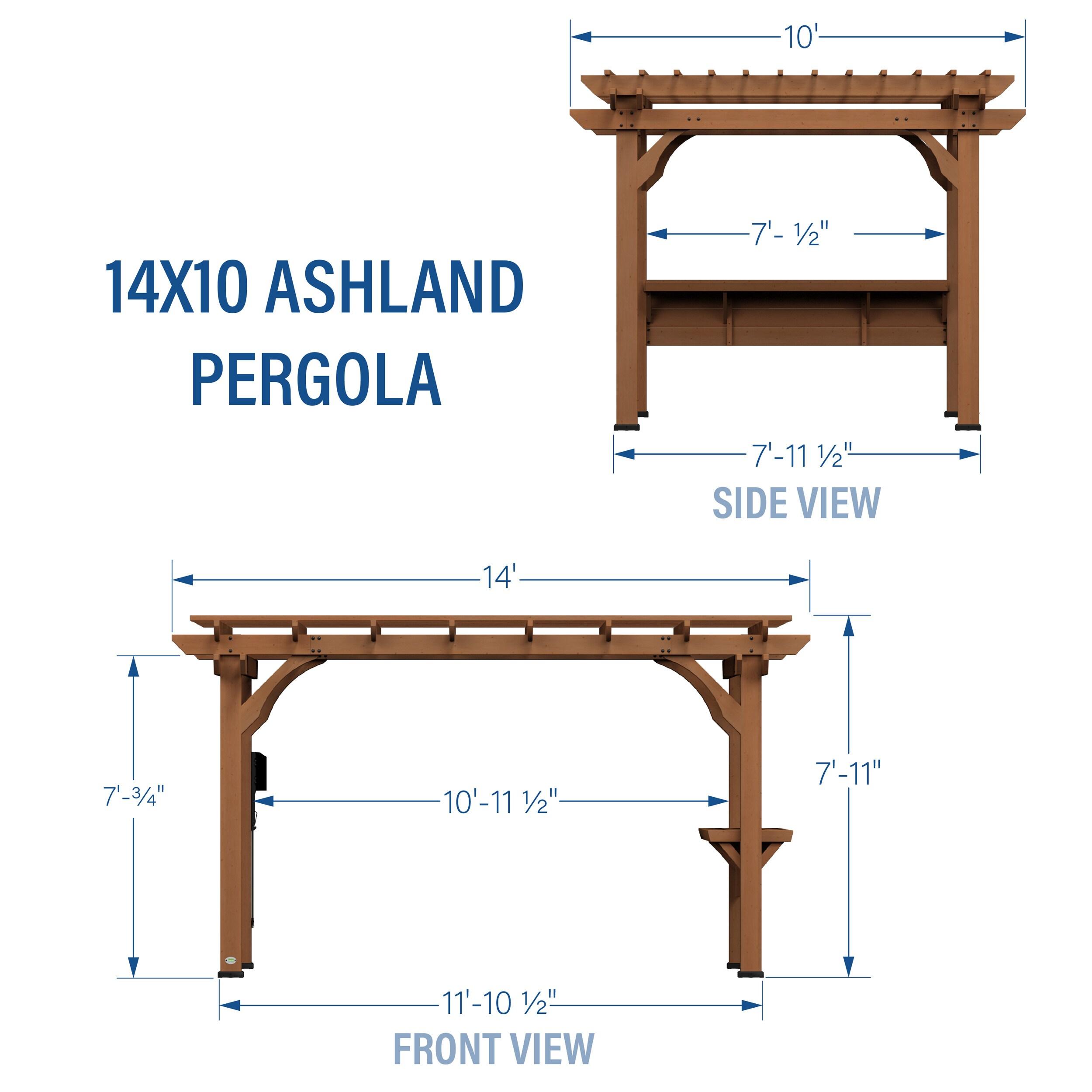 Ashland 14 ft x 10 ft Brown Cedar Wood Outdoor Pergola with Bar