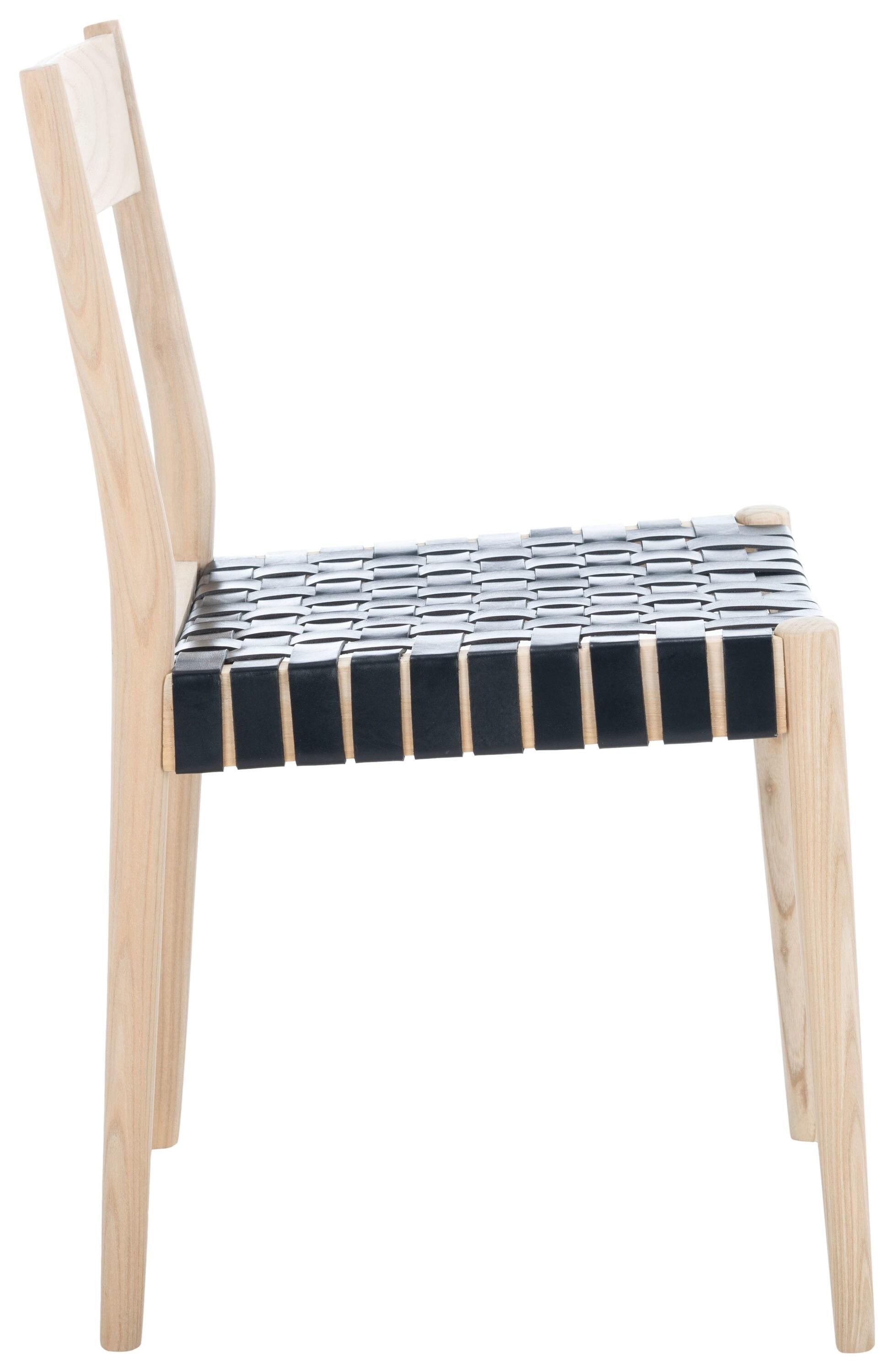 Eluned Leather Dining Chair (Set Of 2) - Black/Natural - Safavieh