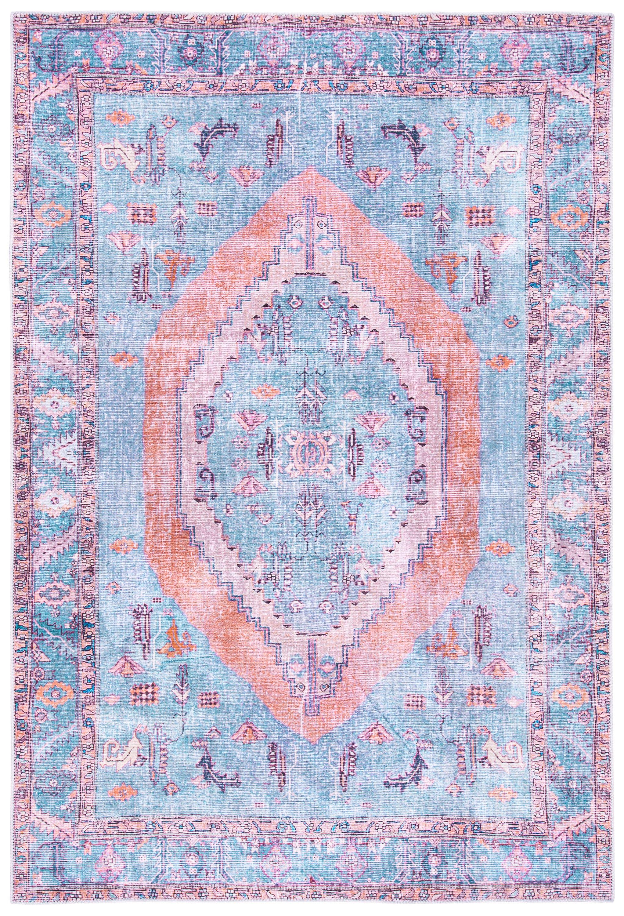 SAFAVIEH Serapi Teague Traditional Machine Washable Area Rug, Light Blue/Beige, 5'3" X 7'7"