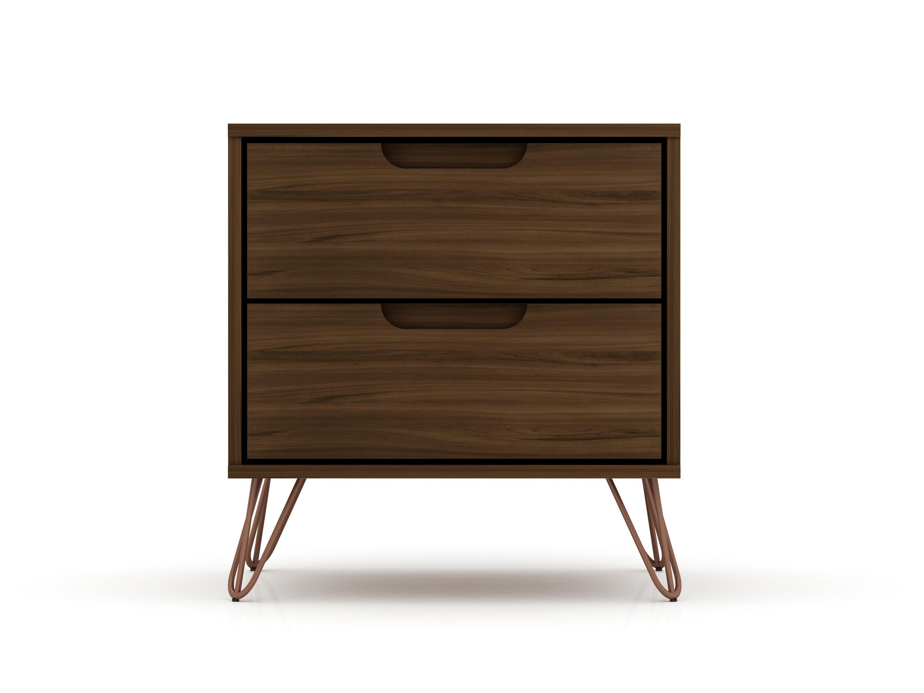 2.0 Rockefeller Nightstand Brown - Manhattan Comfort: Modern Bedside Table with Metal Legs & Storage