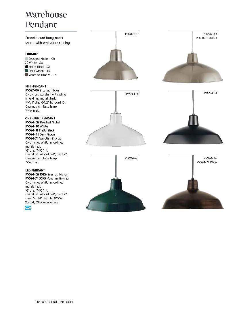 Progress Lighting, Warehouse Collection, 1-Light Mini-Pendant, Brushed Nickel, Spun Metal Shade, Material: Steel