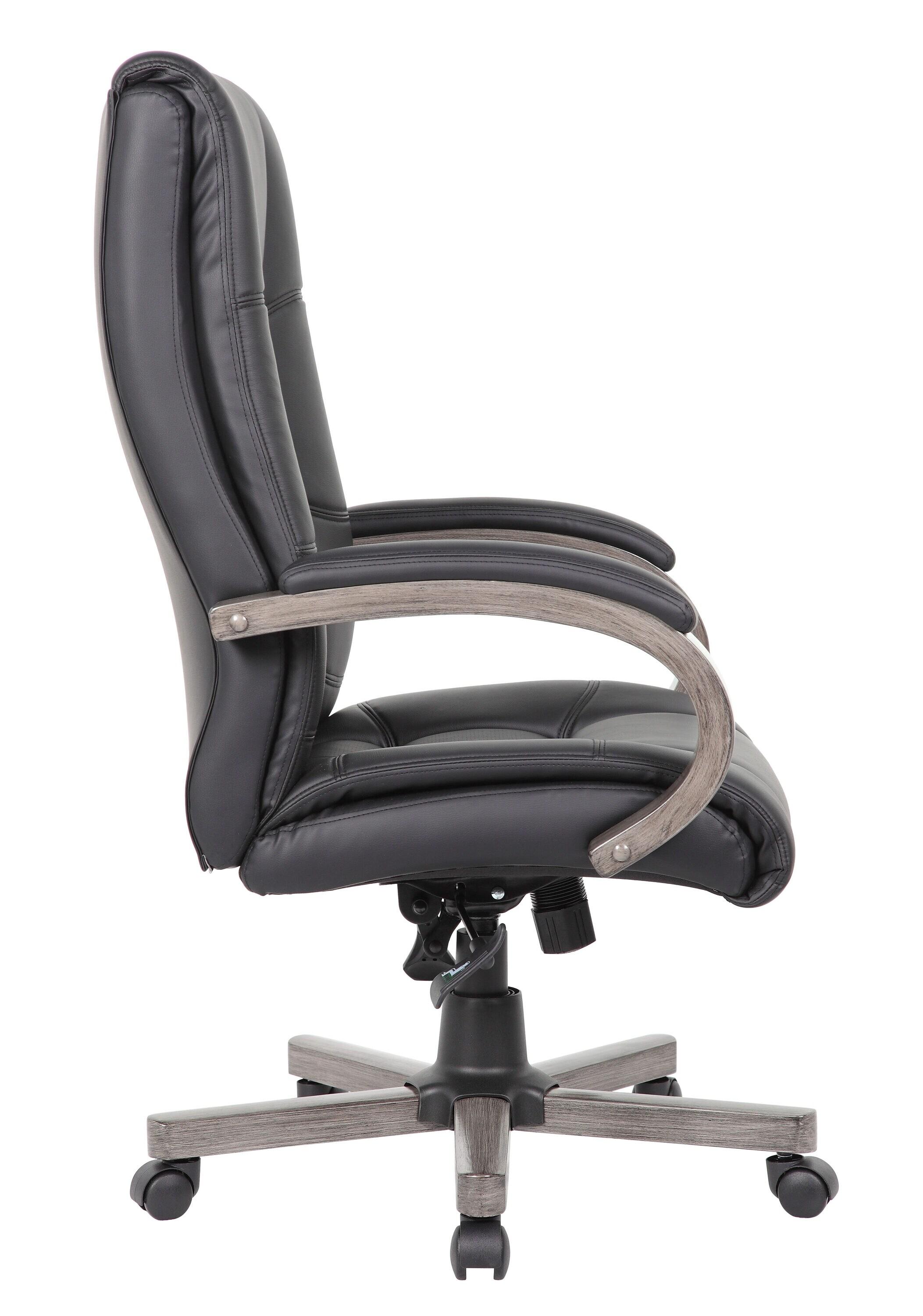 Boss Office Products High Back Wood Finished Executive Chair, Black Upholstery/Grey Wood