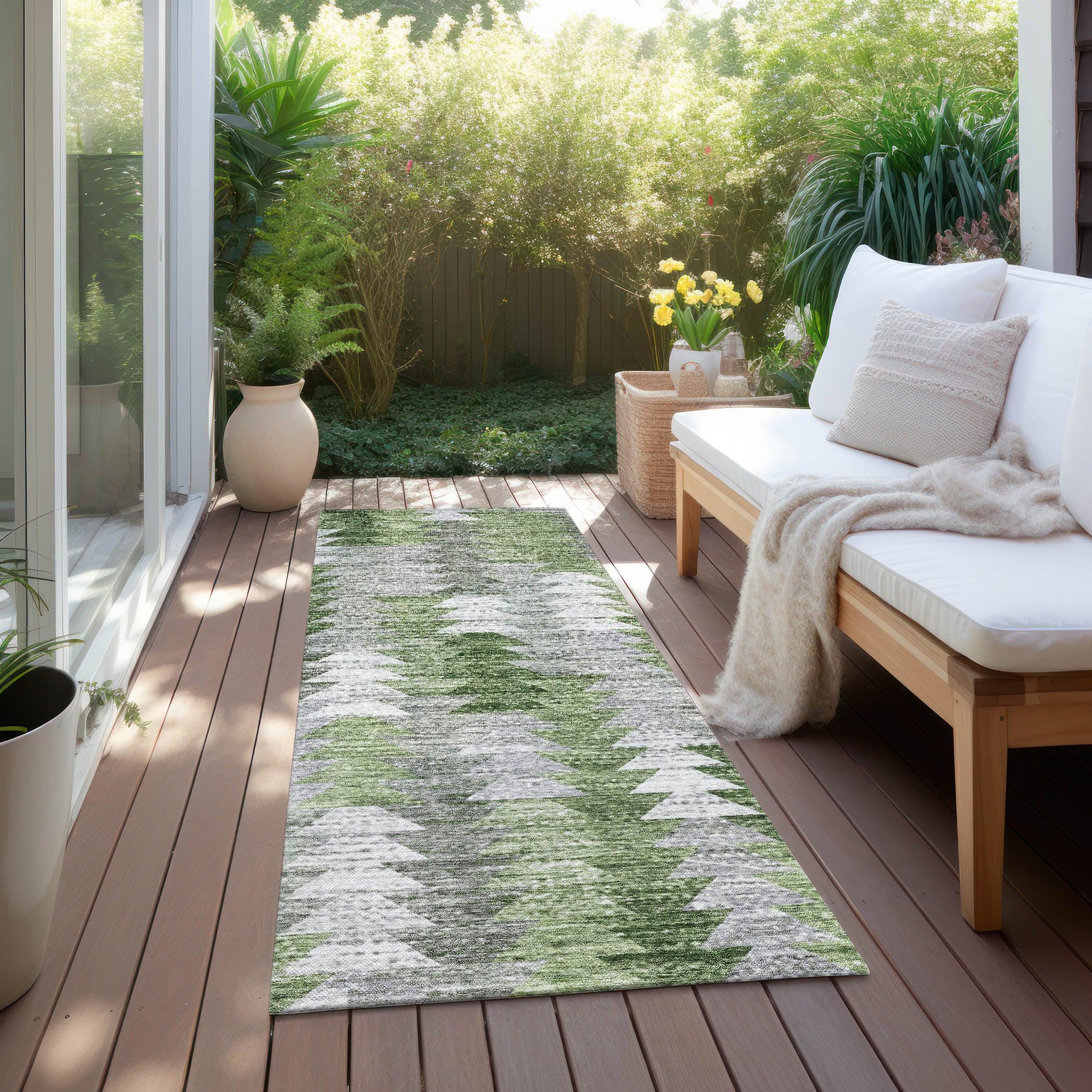 Addison Rugs Chantille ACN632 Green 2'3" x 7'6" Indoor Outdoor Hallway Runner Rug, Stain Resistant Washable Kitchen Area Carpet for Bathroom, Laundry and Bedroom Rug