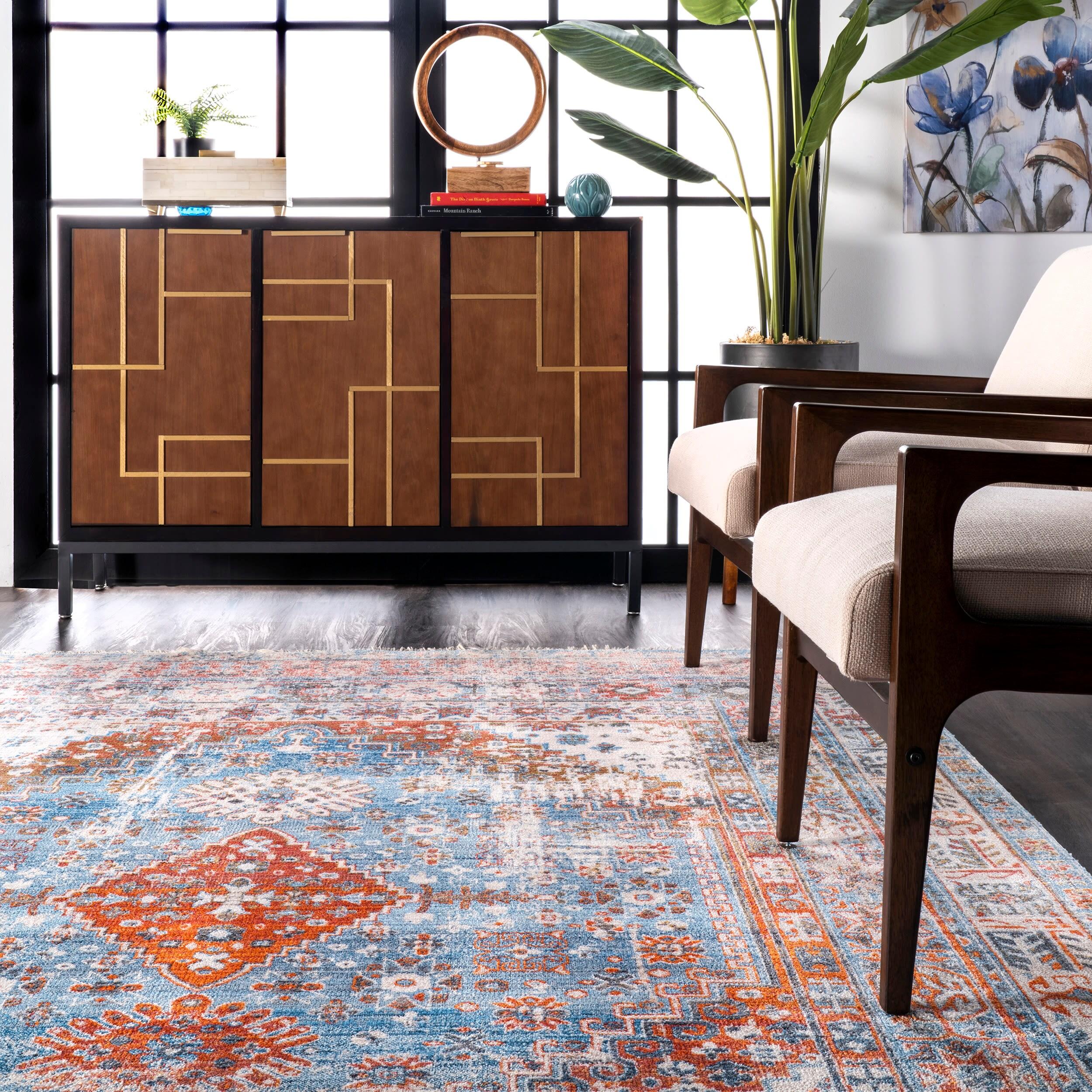 Nuloom Farley Oriental/Persian 4x6 Indoor Area Rug for Living Room Bedroom Dining Room Kitchen, Blue/Multicolor