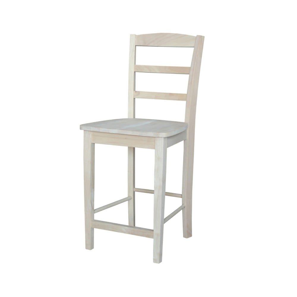 24" Madrid Counter Height Barstool Unfinished - International Concepts: Solid Parawood, Ladder-Back Design, Rubberwood Legs