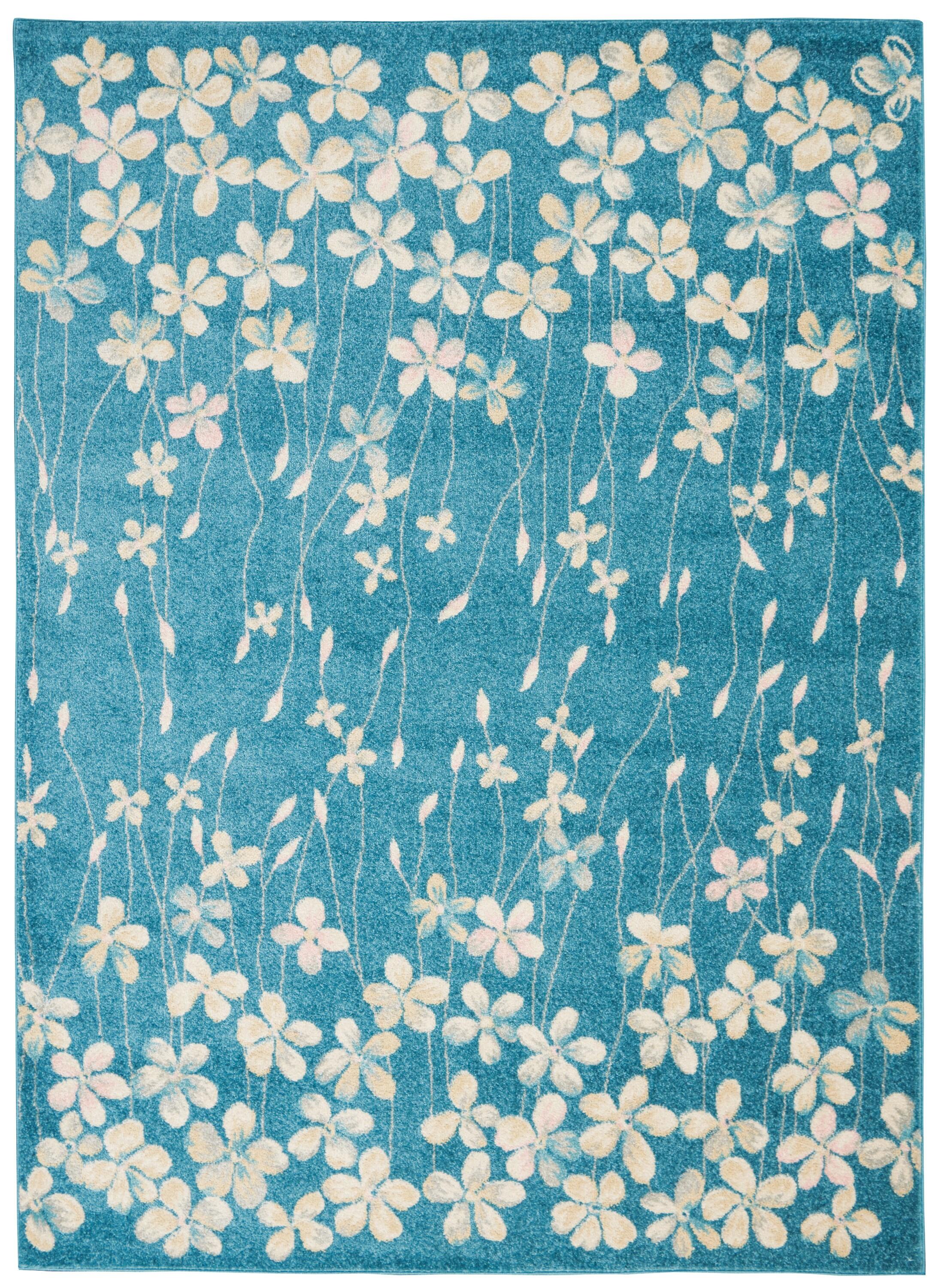 Nourison Tranquil 4' X 6' Turquoise Area Rug Bohemian Botanical Vine and Bloom by Nourison