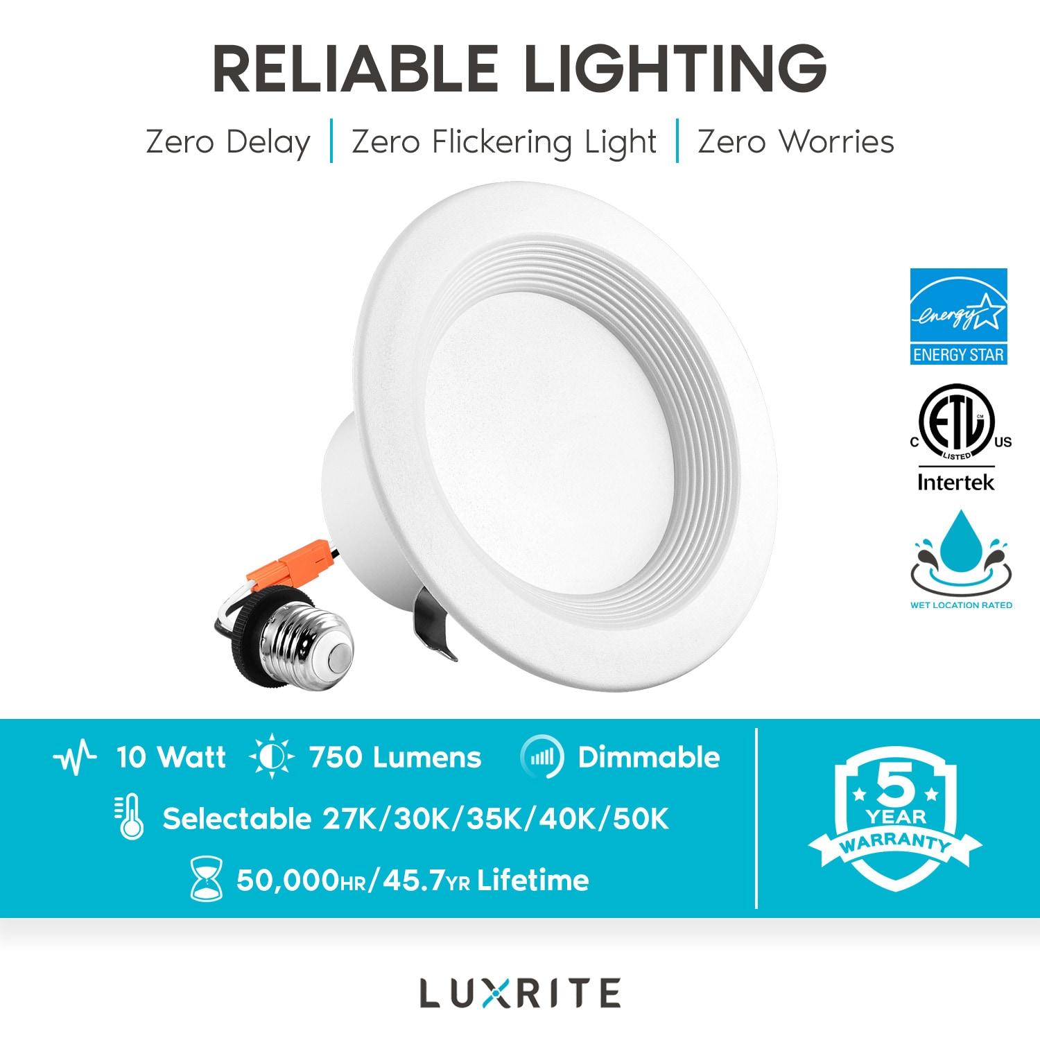 4'' Selectable Color Temperature Dimmable LED Retrofit Recessed Lighting Kit