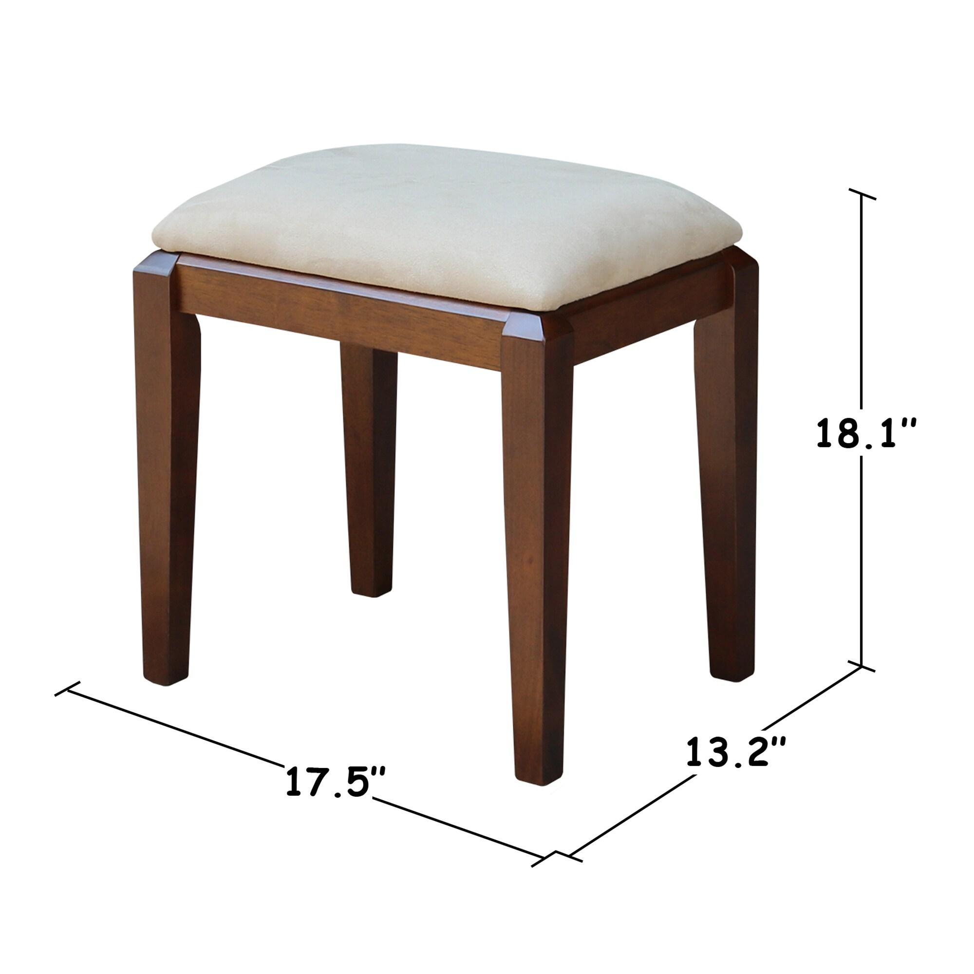 Solid Wood Vanity Bench Brown - International Concepts: Upholstered, Parawood Makeup Seat