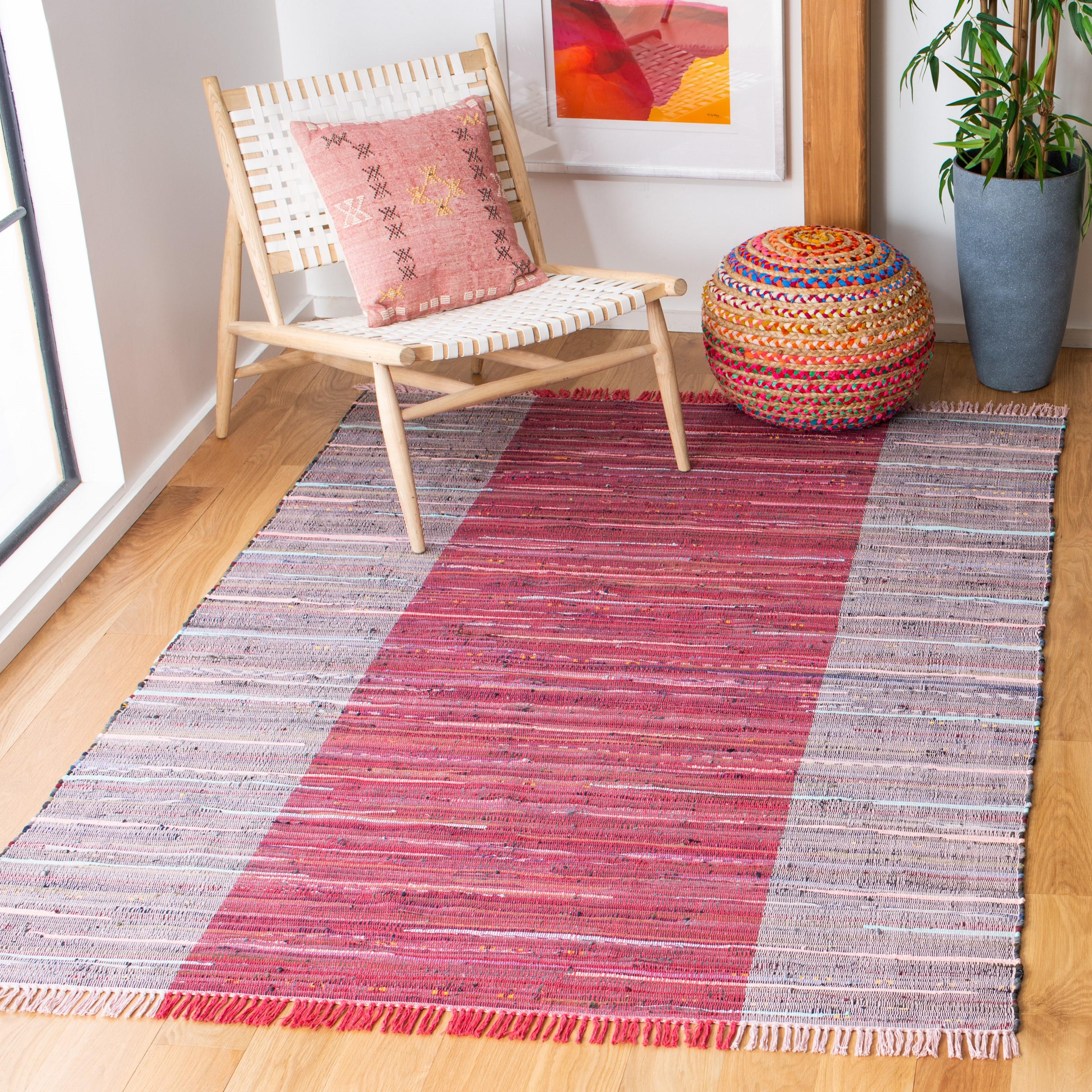 Rag Area Rug RAR122 Hand Woven Area Rug - Red/Grey - 5'x8' - Safavieh.