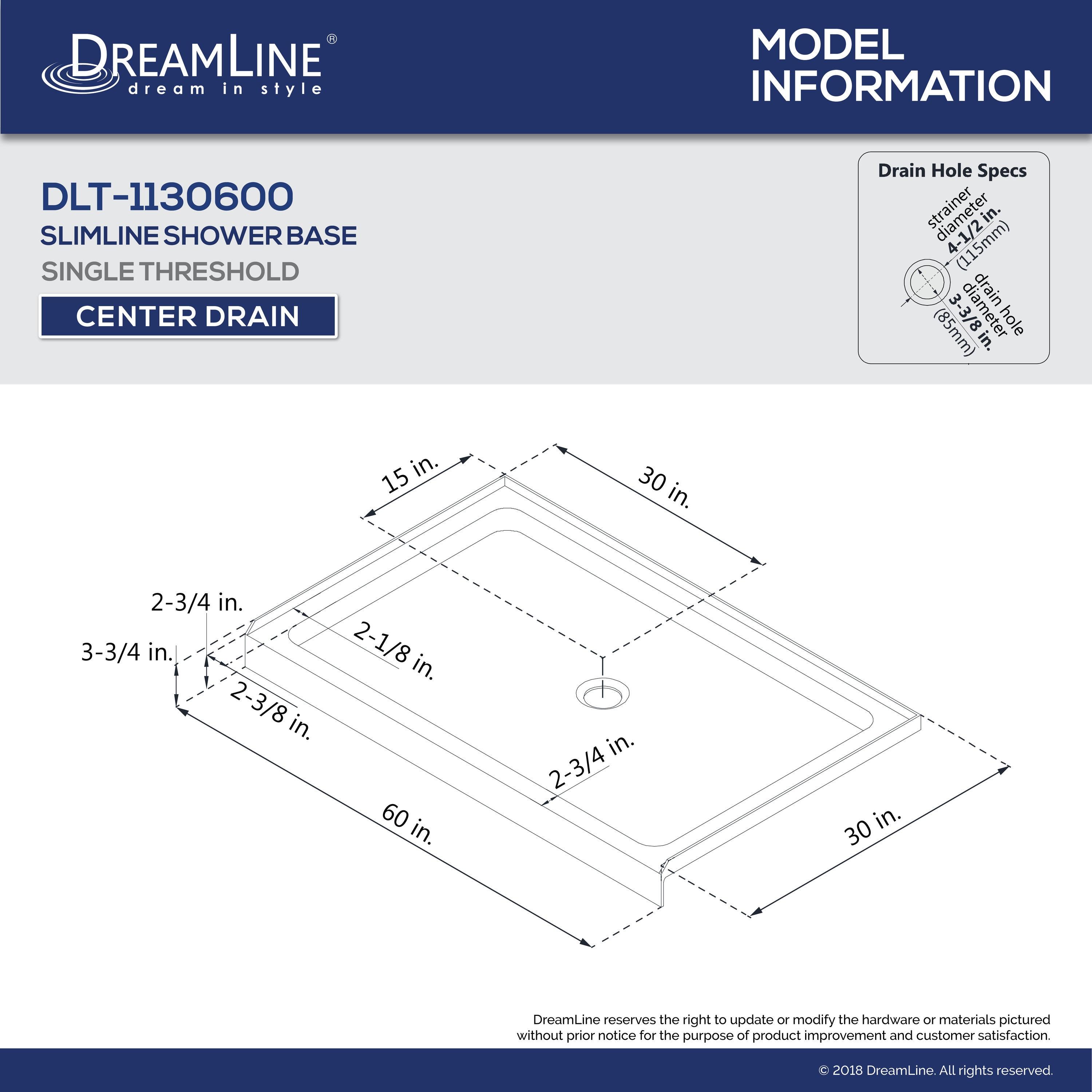 SlimLine 60" x 30" Single Threshold Shower Base