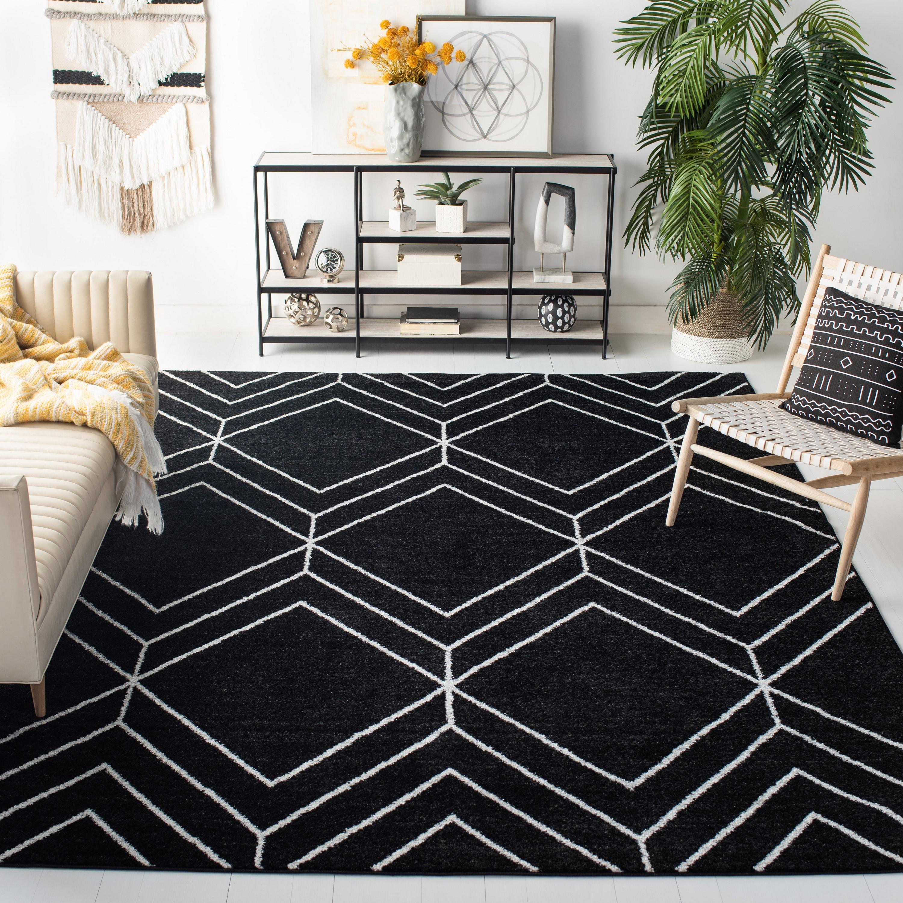 SAFAVIEH Adirondack Caitriona Geometric Area Rug, Black/Ivory, 9' x 12'