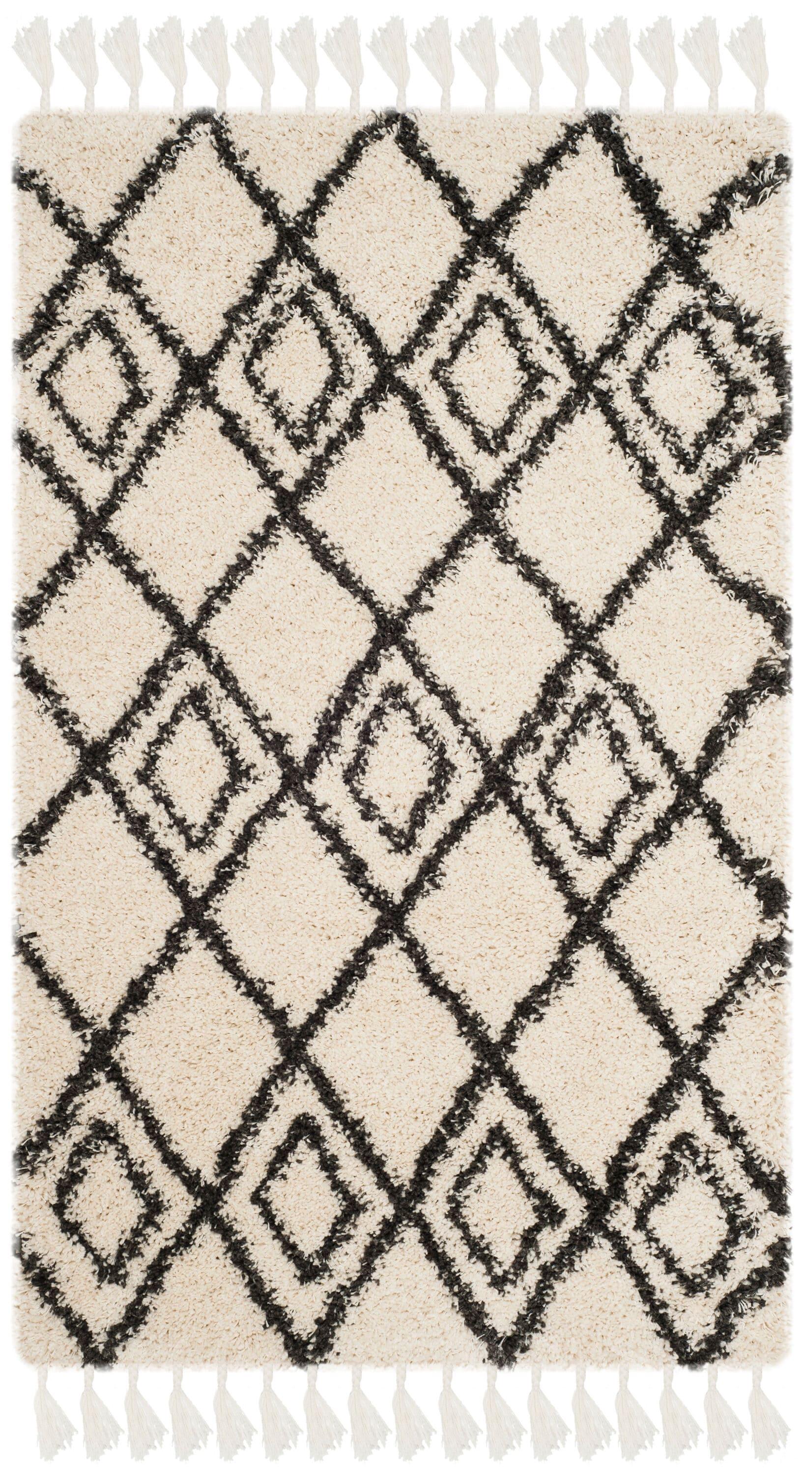 Moroccan Fringe Shag 200 MFG244 Machine Made Indoor Accent Rug - Cream/Charcoal - 3'x5' - Safavieh