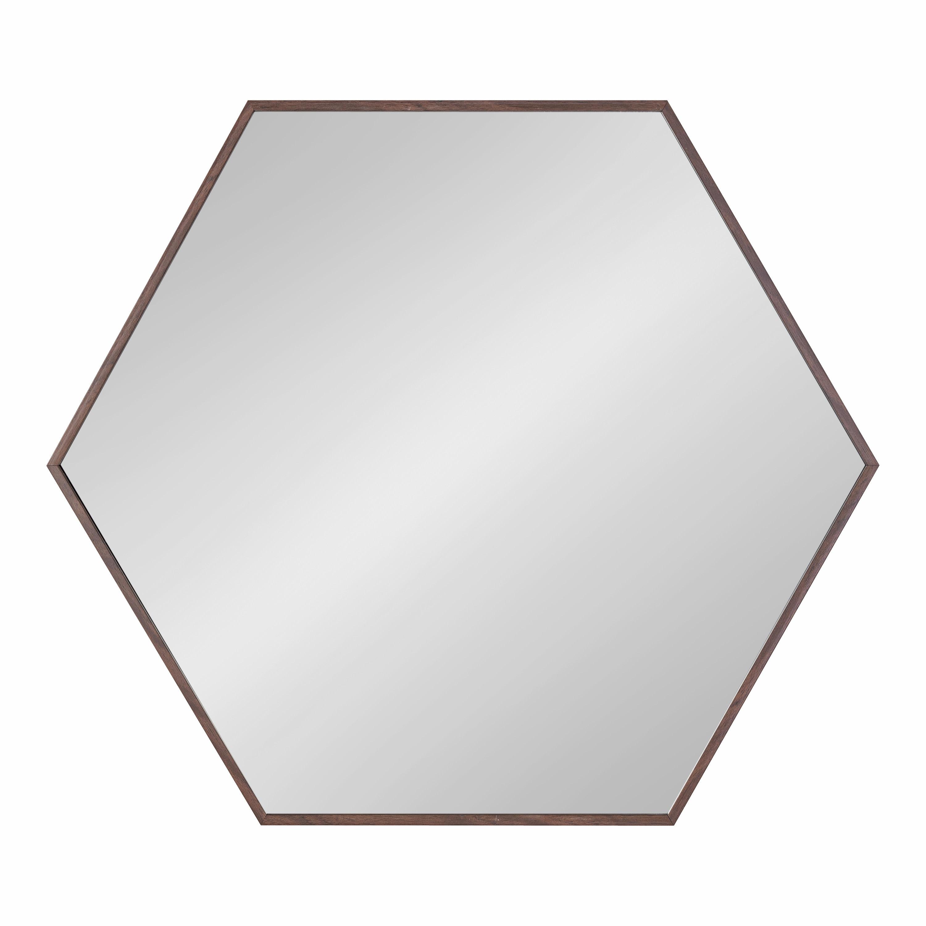 22" x 25" Rhodes Hexagon Wall Mirror Walnut Brown - Kate & Laurel: Modern Plastic Frame, No Assembly Required