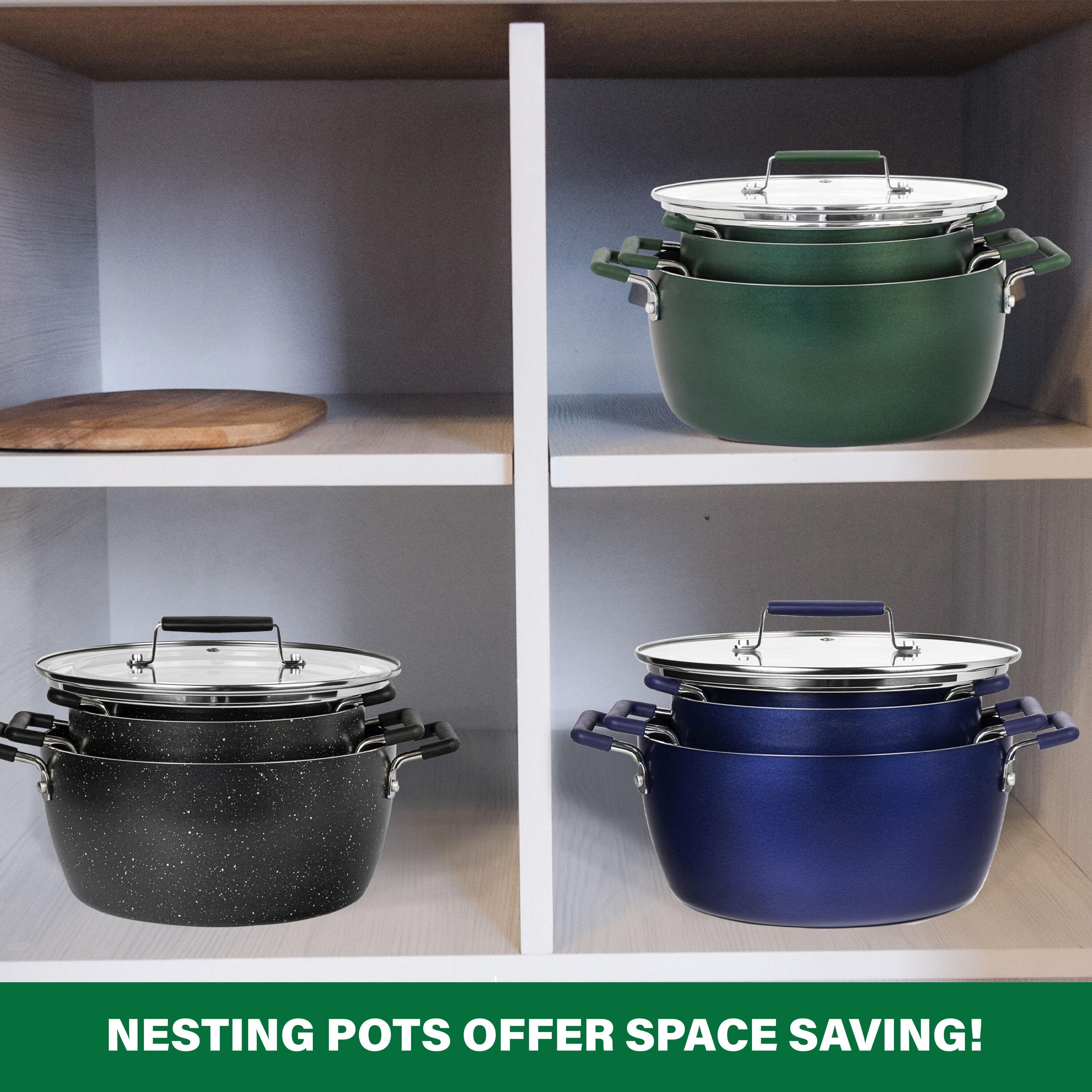 Granitestone 6 Piece Stackable Nonstick Nesting Pots with Lids, Dishwasher Safe