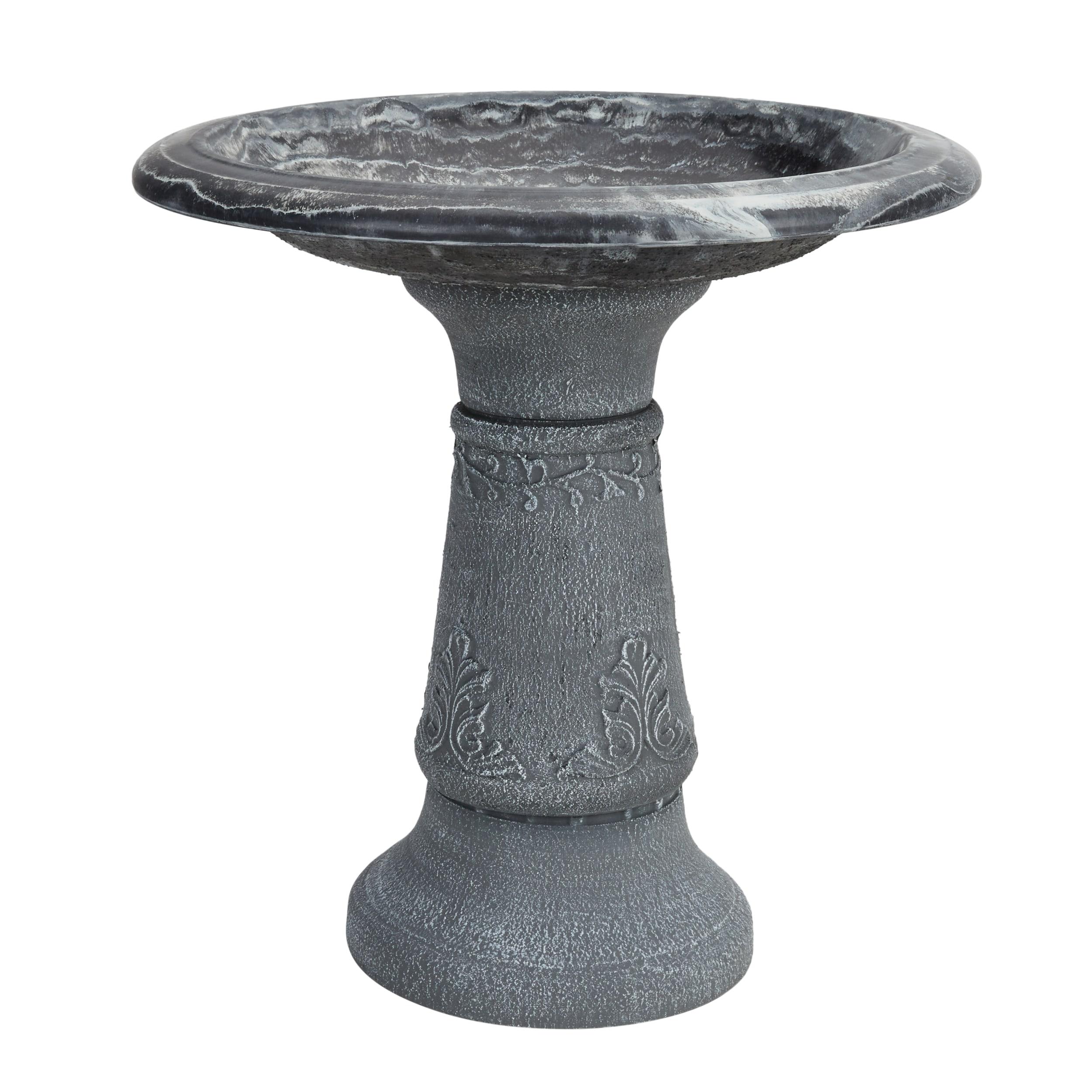 Florentine Blue Marbleized Clay Bird Bath with Stand