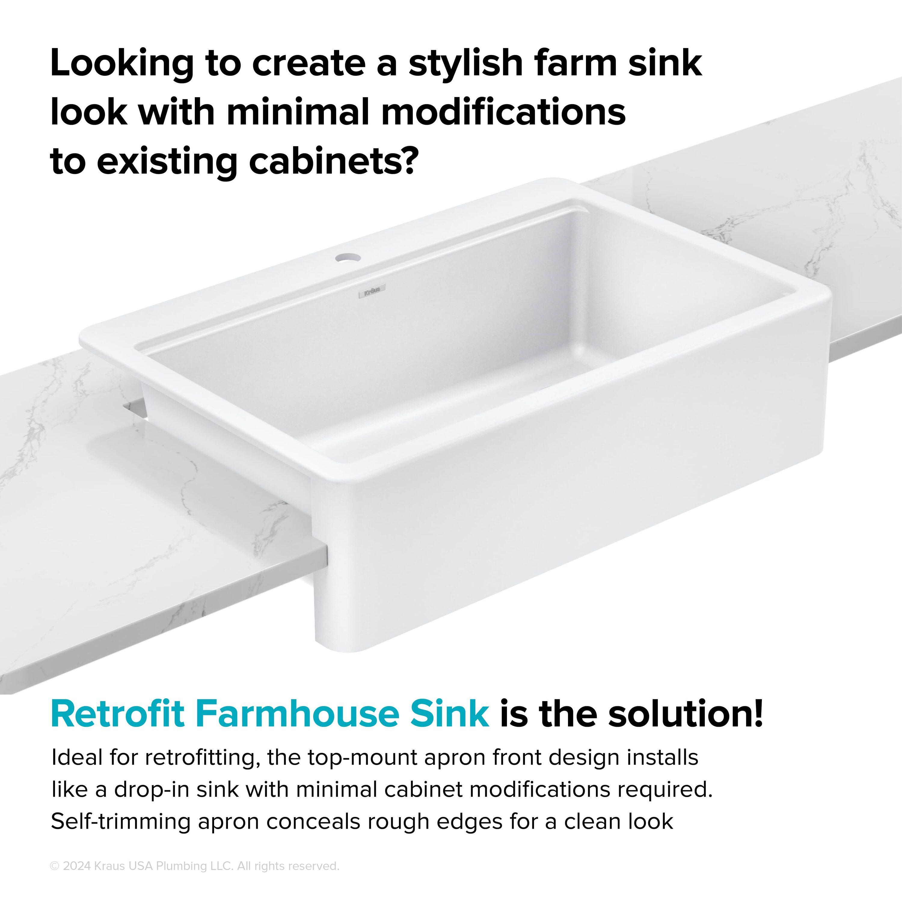 KRAUS Bellucci 33” Workstation Drop In Retrofit Farmhouse Single Bowl Granite Kitchen Sink With Accessories