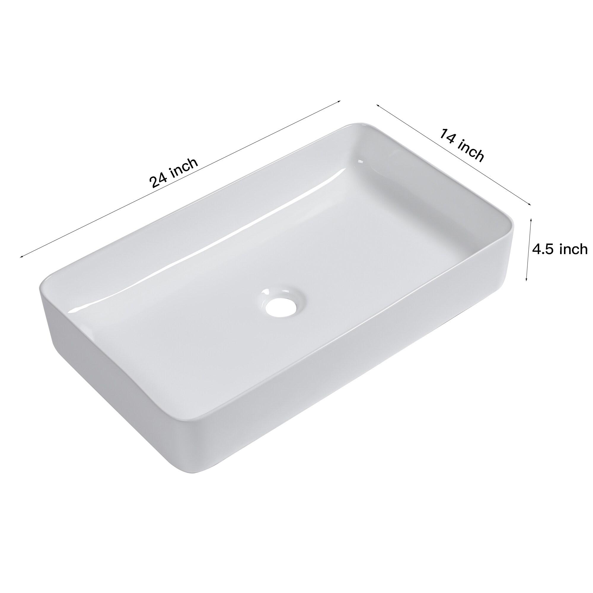 Vessel Sink Rectangle - Mocoloo 24"x14" Bathroom Sink Rectangular Above Counter White Porcelain Ceramic Bathroom Vessel Vanity Sink Art Basin