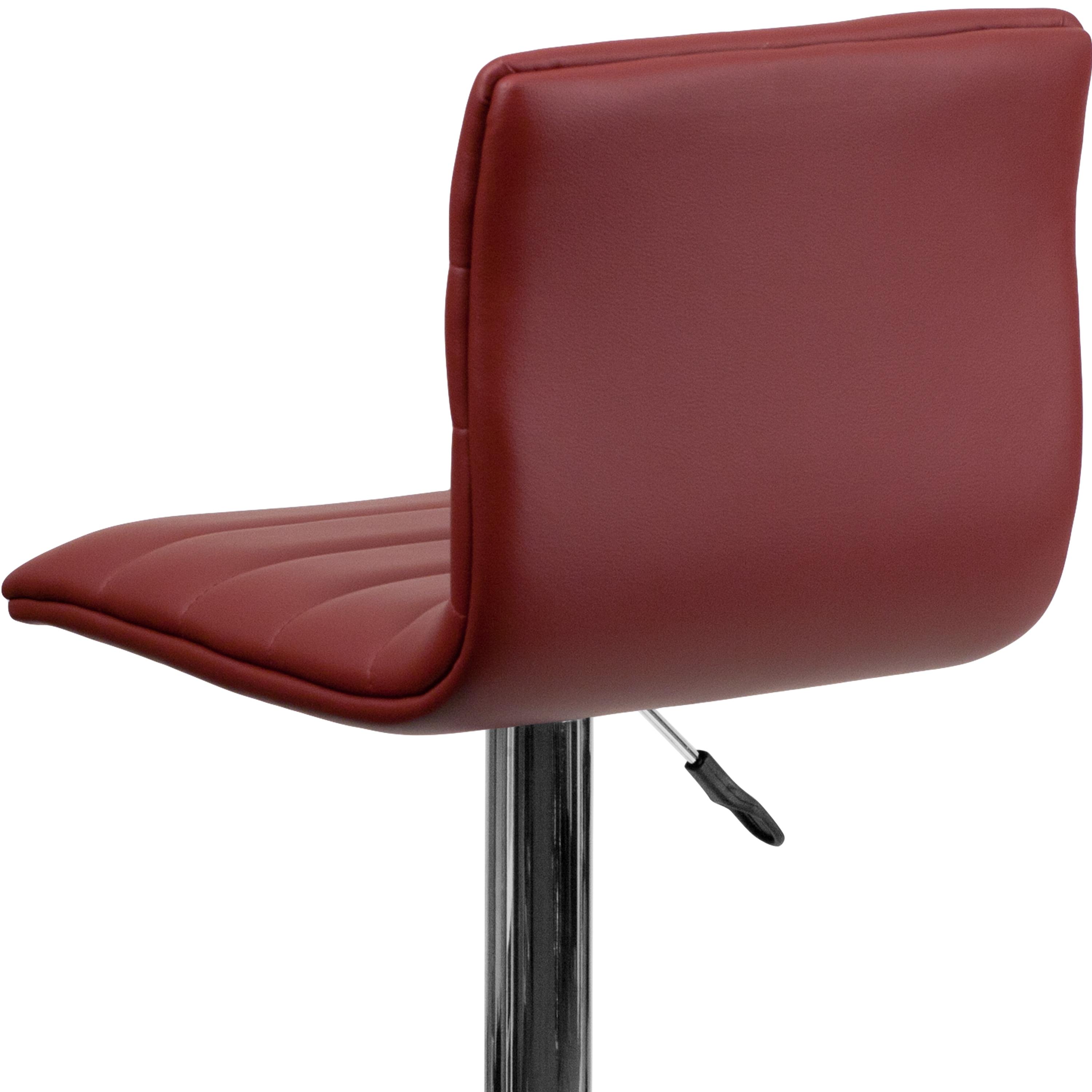 Flash Furniture Modern Burgundy Vinyl Adjustable Bar Stool with Back, Counter Height Swivel Stool with Chrome Pedestal Base