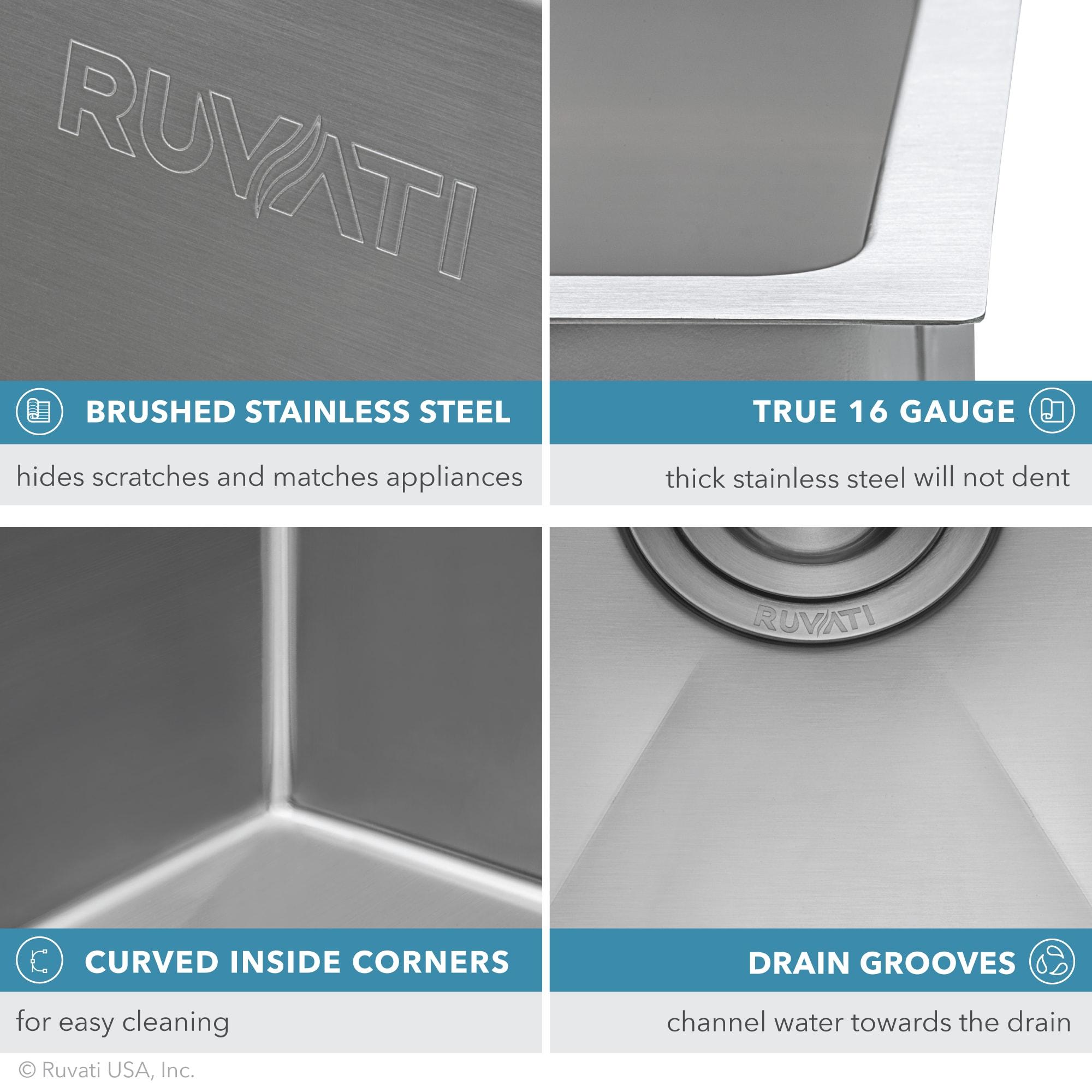 Ruvati 23" x 18" x 12" Deep Laundry Utility Sink Rounded Corners Undermount Stainless Steel