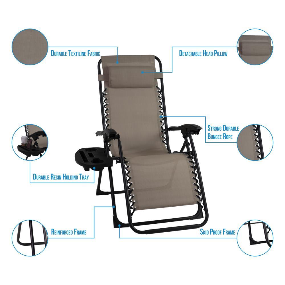 Best Choice Products Set of 2 Zero Gravity Lounge Chair Recliners for Patio, Pool w/ Cup Holder Tray - Beige
