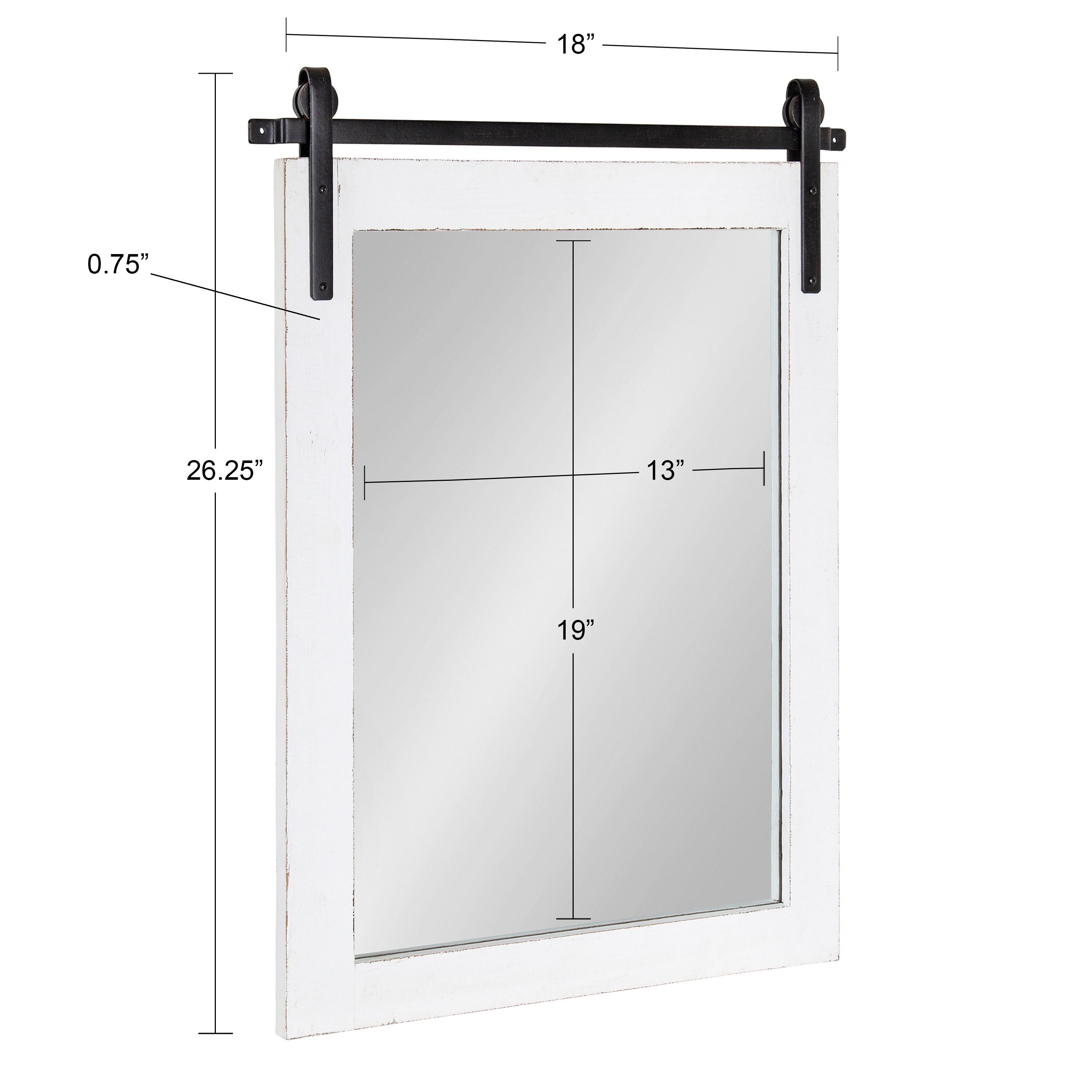 Kate and Laurel Cates Farmhouse Wood Framed Wall Mirror, 18 x 26, White, Barn Door-Inspired Rustic Mirrors for Wall